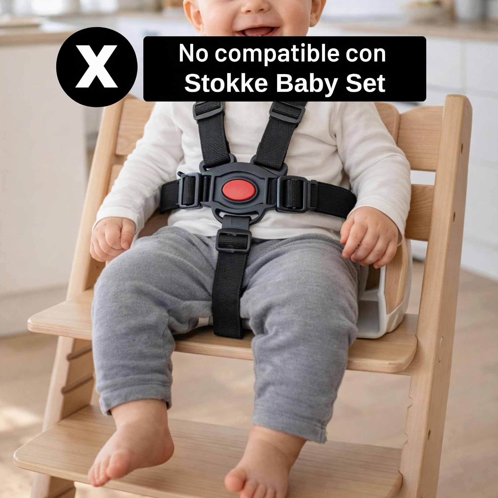 Sistema de arnés de 5 puntos para trona, 1 Set, compatible con Hauck, Stokke Tripp Trapp, Roba, en Negro, arnés para trona con 2 almohadillas de arnés y 1 clip de pecho