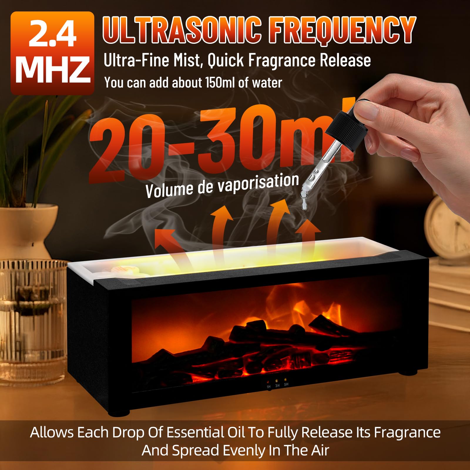 Diffusore di Oli Essenziali con Fiamma 3D – Diffusore di Aromi,Umidificatore Silenzioso da 150 ml con Telecomando,Luce LED a 7 Colori,Lampada Notturna per Camera da Casa,Ufficio,Idea Regalo