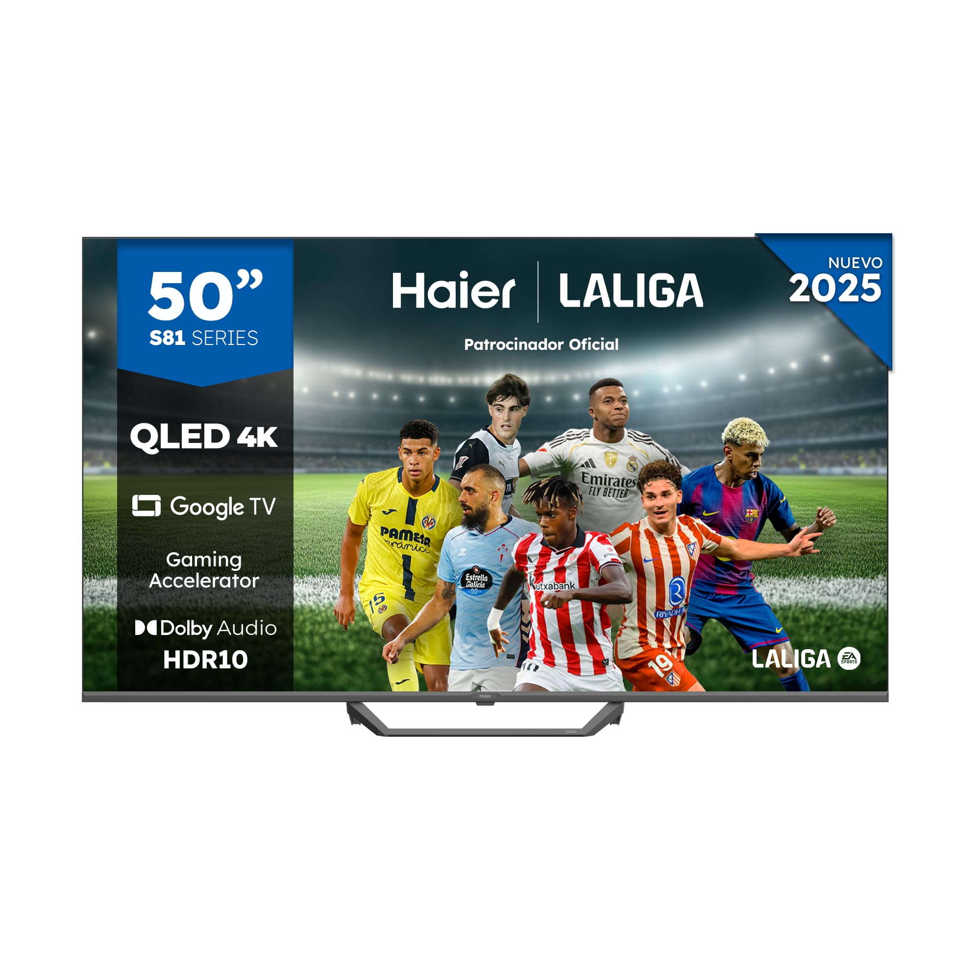 Haier QLED 4K UHD H50S81FUX - 50", Smart TV, Google TV, Dolby Audio, HDR 10, Smart Remote Control, Google Assistant, Bluetooth 5.1, 120Hz Gaming, USB 2.0, DBX TV, HDMI 2.1 x 4, Sin Marcos, 2025