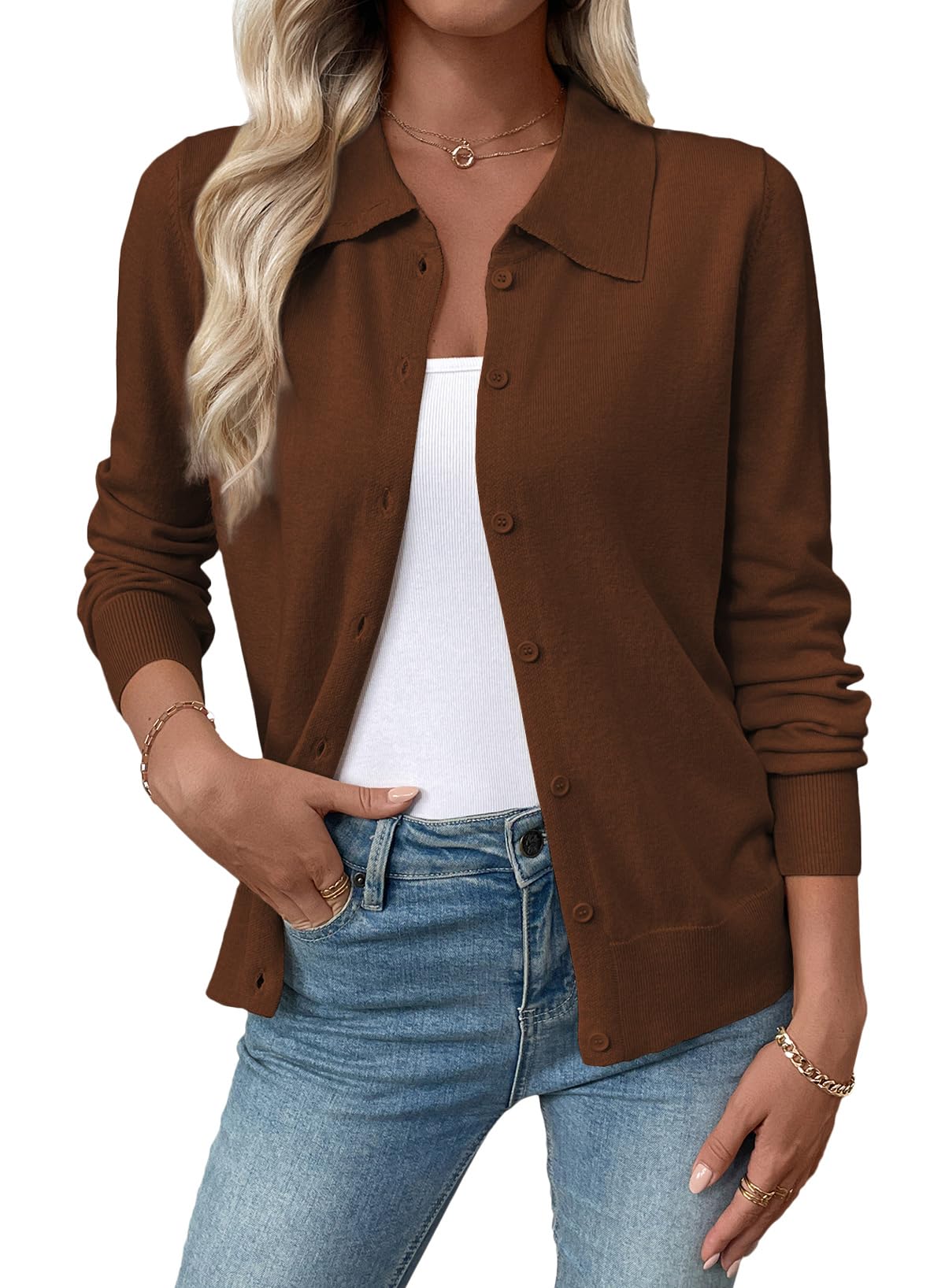 evaless Cardigan Sweaters for Women Wool Blend Lightweight Trendy Long Sleeve Lapel Collar Button Down Sweater Cardigans-picture-14