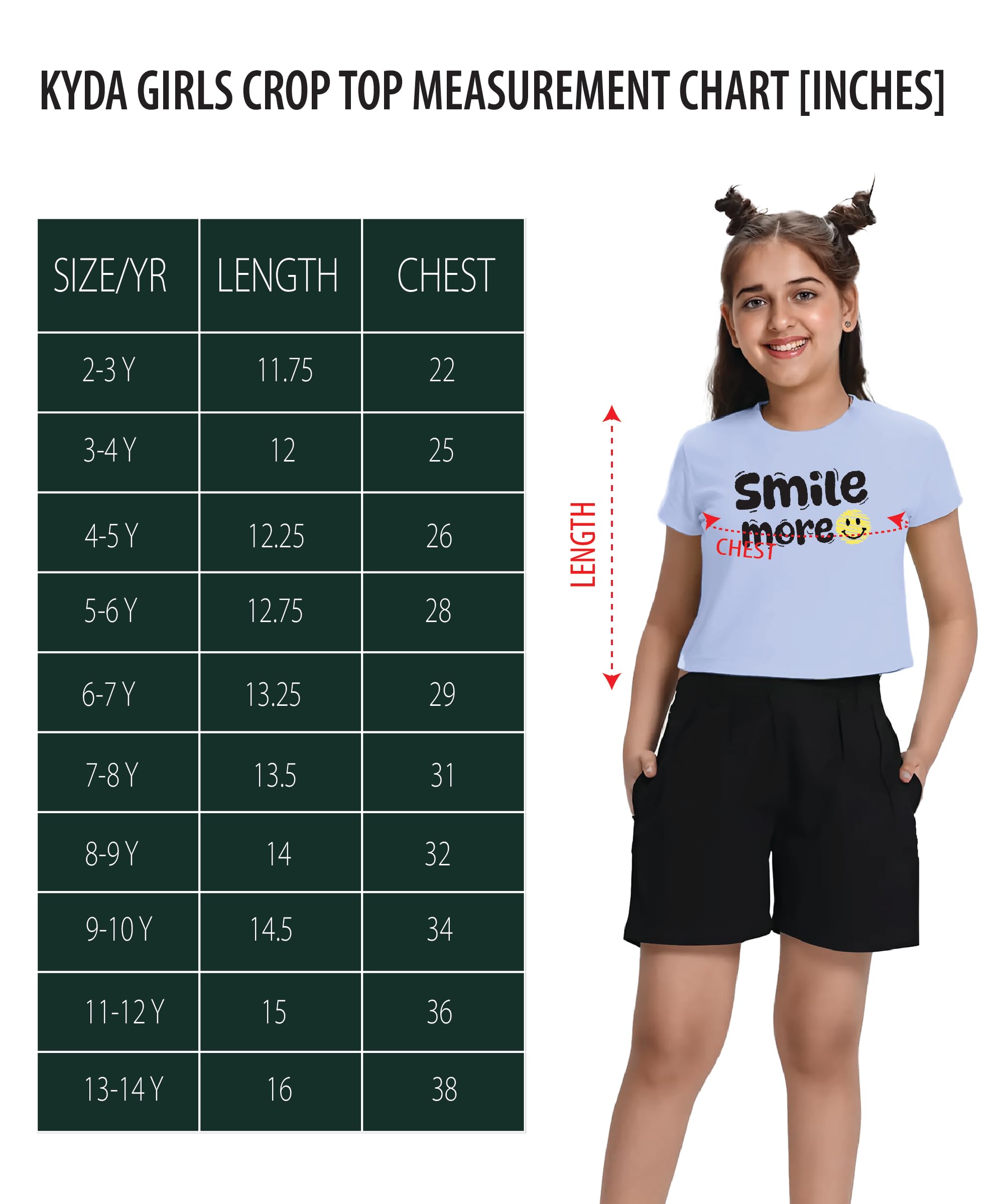 KYDA KIDS® Top corto per ragazze, 100% cotone, maglietta elegante con stampa a mezza manica, vestibilità regolare per ragazza (confezione da 5)
