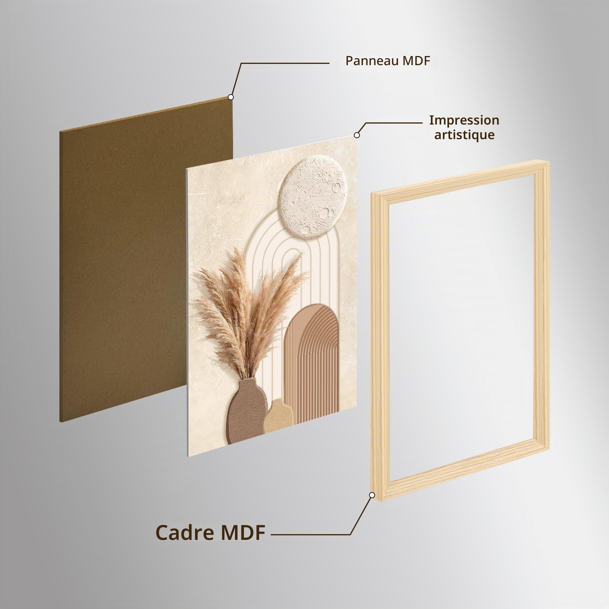 3Pcs Cadre en bois Impression sur Toile Beige Clair et Crème Tableau Silhouette Féminine Peinture Motif Abstrait Neutre Tableau Decoration Murale Salon Chambre Maison 30x40cm x3 (Pas de plexiglas)