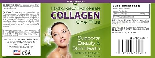 Miniatura 8 de Suplementos de colágeno hidrolizado One Plus - 120 unidades con 750 mg por cápsulas - Colágeno hidrolizado para una mejor absorción corporal - Más