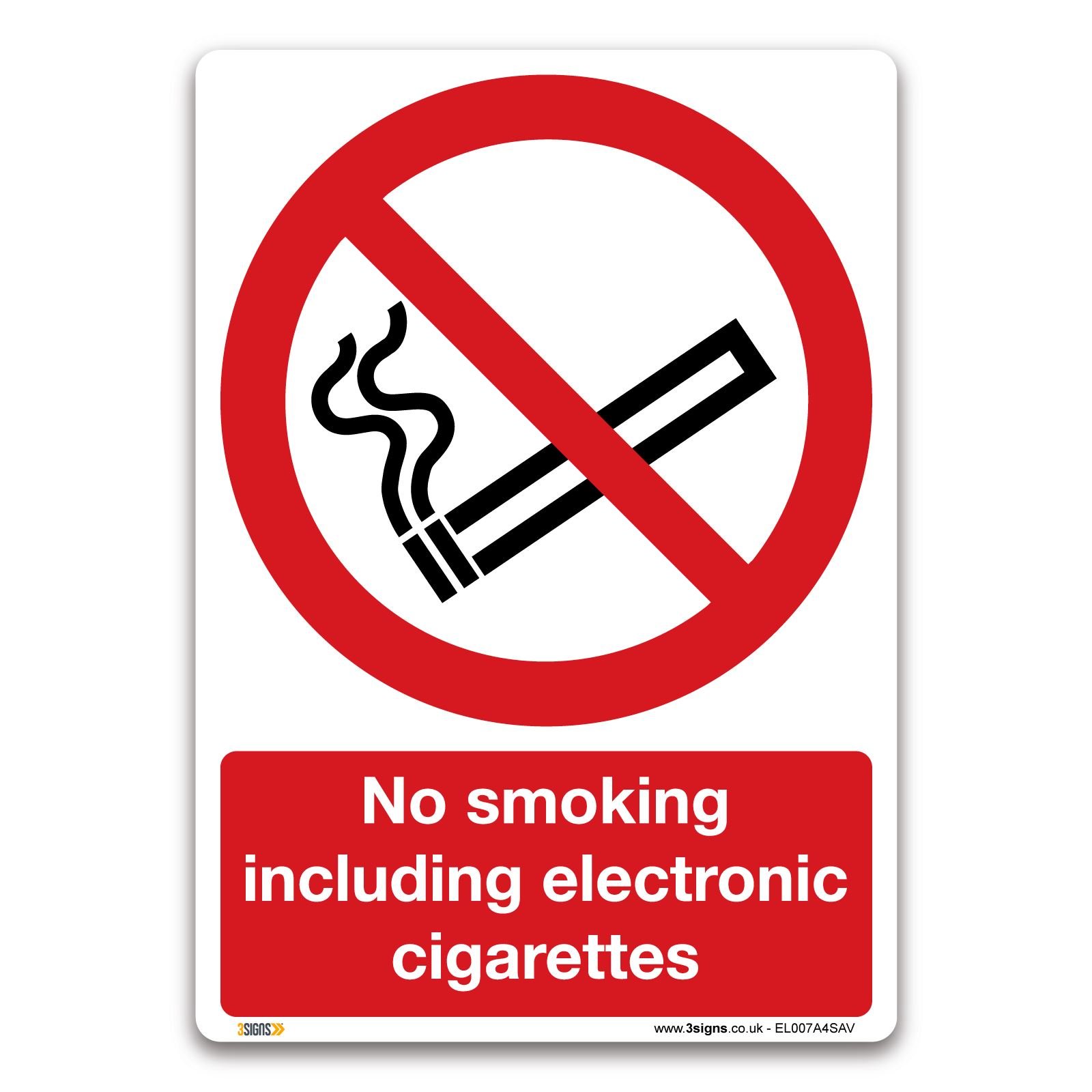 No smoking including electronic cigarettes Sign - Self-adhesive Vinyl Sticker - Prohibition Safety Information (A4-297 x 210mm)