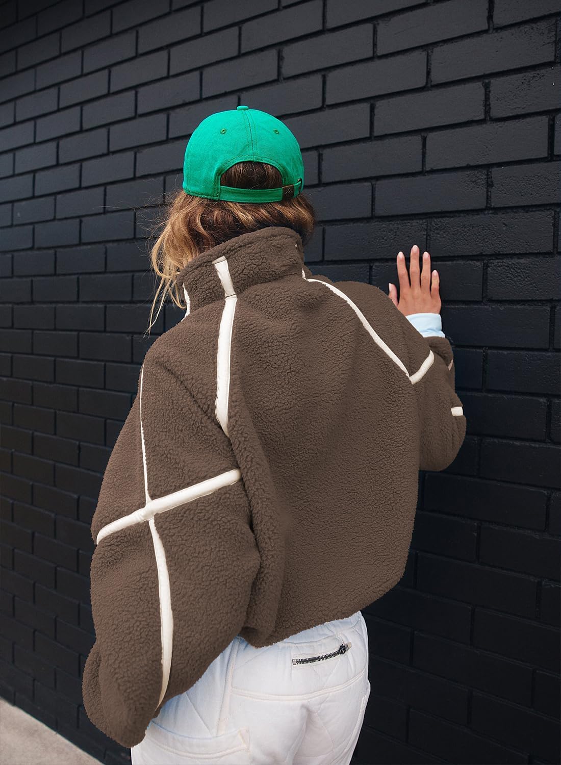 Women's Fleece Sweatshirts Half Zip Pullover Long Sleeve Oversized Workout Crop Tops Hoodie With Pocket - Image 3