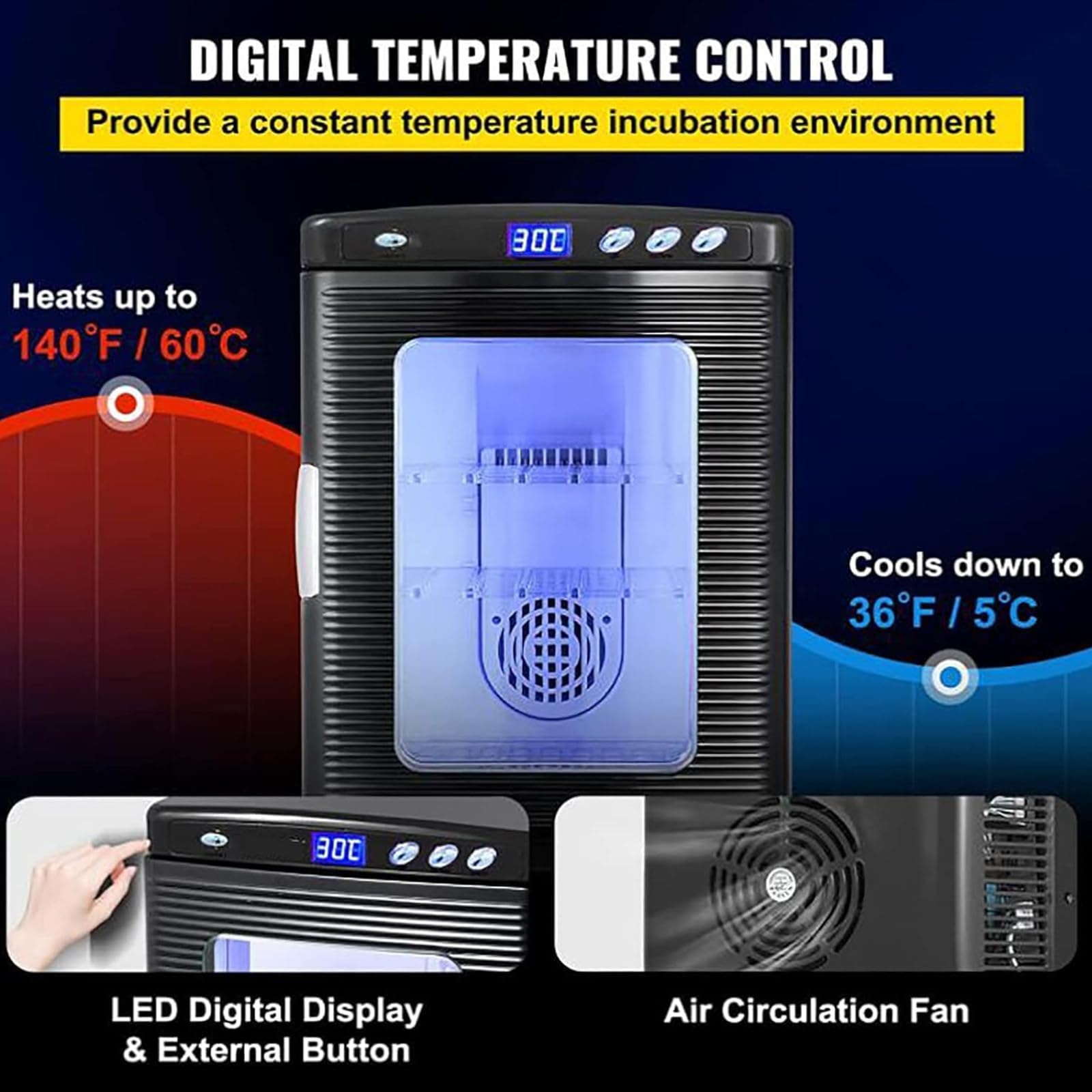 Incubadora Huevos Reptiles, Incubadoras Pequeñas Multifuncionales para Cría, Iluminación Observación LED con Control De Temperatura Dual De Calefacción Y Refrigeración
