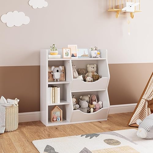 Miniatura 3 de GAOMON Estantería para niños, organizador de almacenamiento de juguetes de 36 pulgadas de alto, estantería de madera de 3 niveles, exhibición de