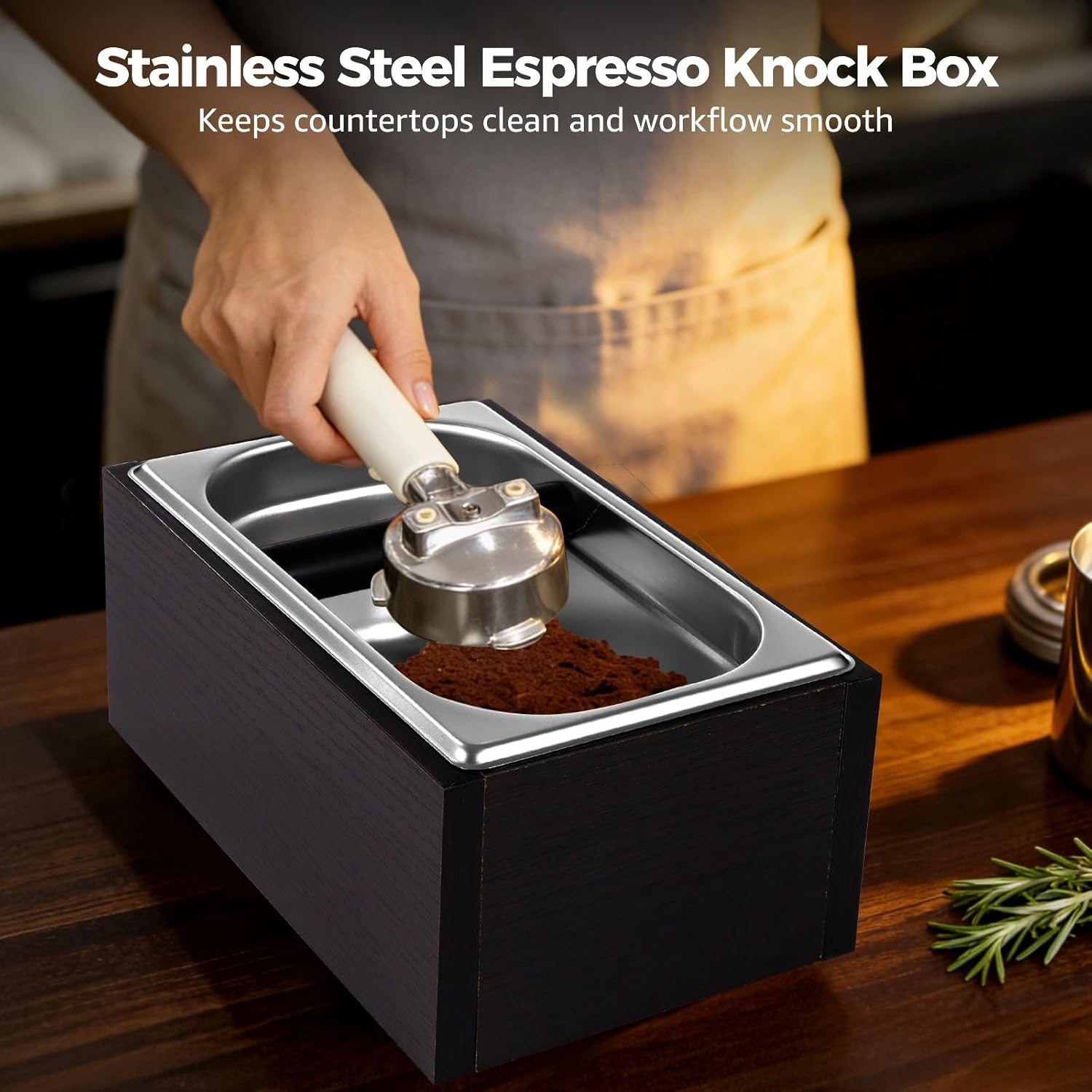 Stainless Steel Knock Box, Coffee Grounds Container with Removable Tank, Rubber Knock Bar, Anti-Slip Base, Accessories for Home and Cafe