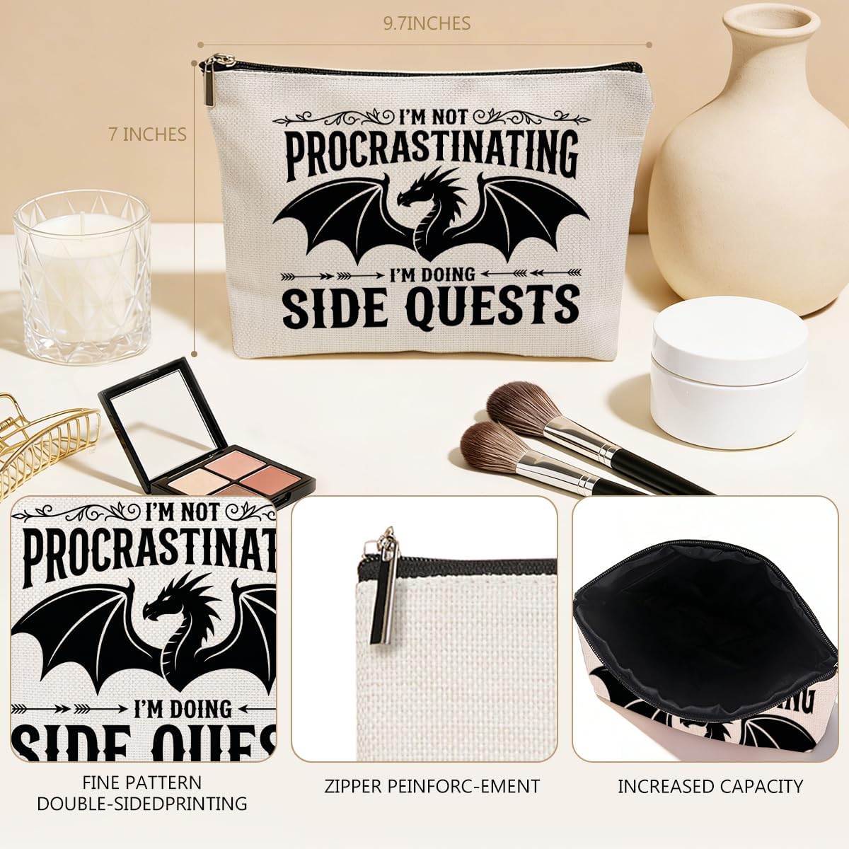 Vintage Dragon Makeup Bag, Funny Dragon Lover Gifts Travel Toiletry Bags image 3