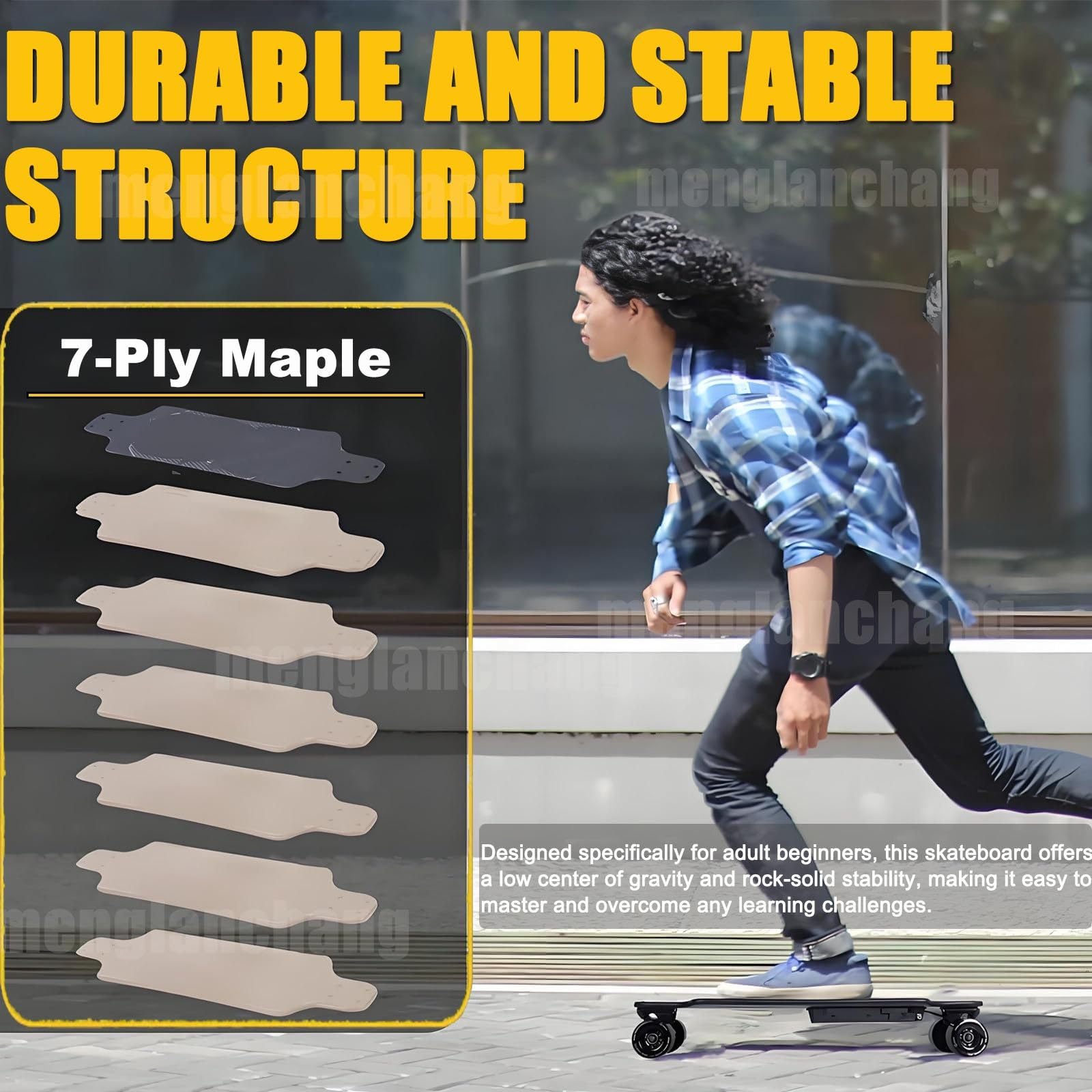 Skateboard éLectrique Longboard avec éCran LCD Et TéLéCommande - Autonomie Jusqu'à 8/15/22/30 Km, 4 Vitesses, Roues De 74Mm, Planche éLectrique Portable pour DéPlacements 15km