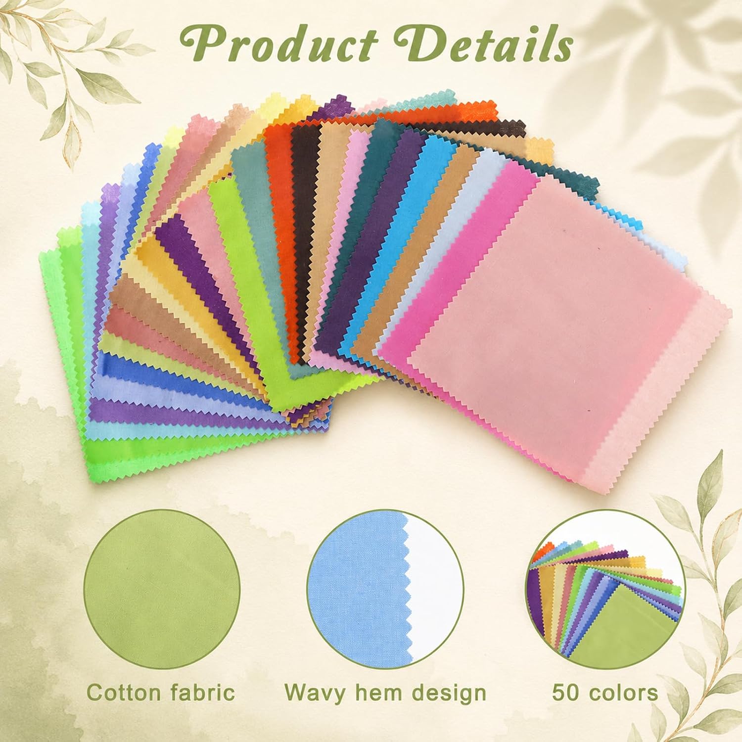 50pcs Precut Fabric Squares for Quilting Sewing Patchwork DIY Crafts