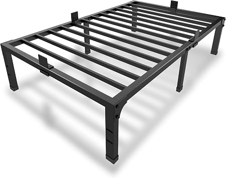 MAF 14 Inch Metal Platform Twin Bed Frames with Steel Slats Support Black | 4 Mattress Baffles, Heavy Duty, No Box Spring Needed, Noise Free, Non-Slip, Easy Assembly, Storage Space, Headboard Holes