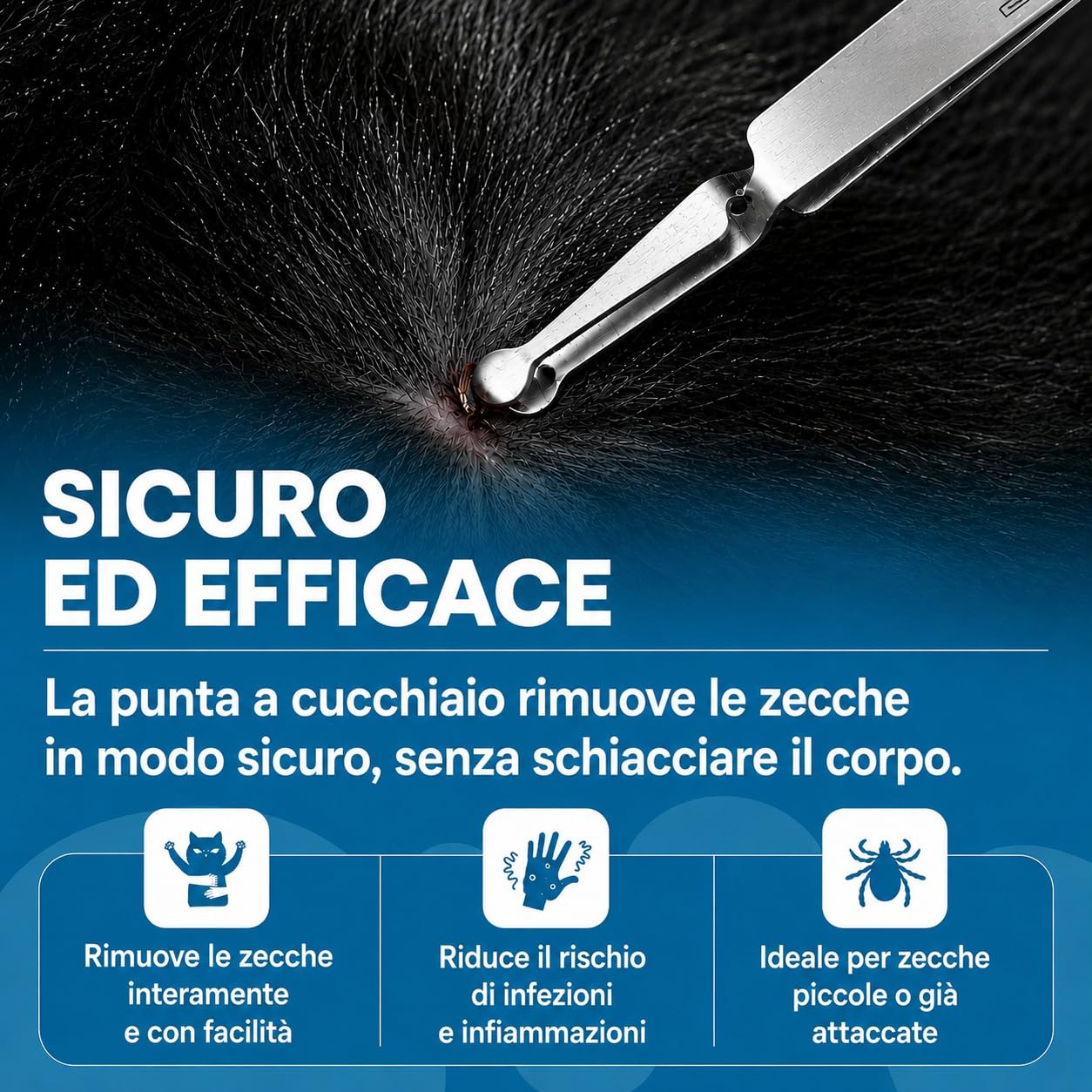Pinze per zecche in acciaio inox a forma di cucchiaio con manico a croce per animali REMOS