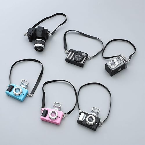 Miniatura 3 de ONEST 6 piezas de mini cámaras para accesorios de muñeca, adorno de cámara en miniatura, mini casa de muñecas, cámara vintage de utilería para mini
