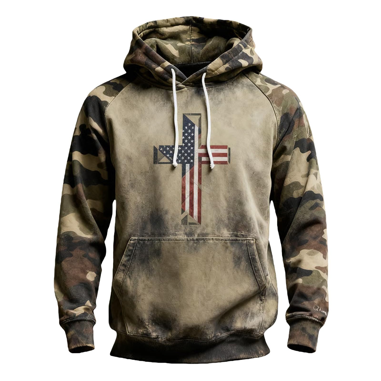 Sudadera Navidad Familia Informal con Capucha Y Bandera Estadounidense para Hombre, De Manga Larga, Mensaje Adoración A Dios, Estilo Retro, Texto Chaqueta Verano Hombre (Khaki, S)