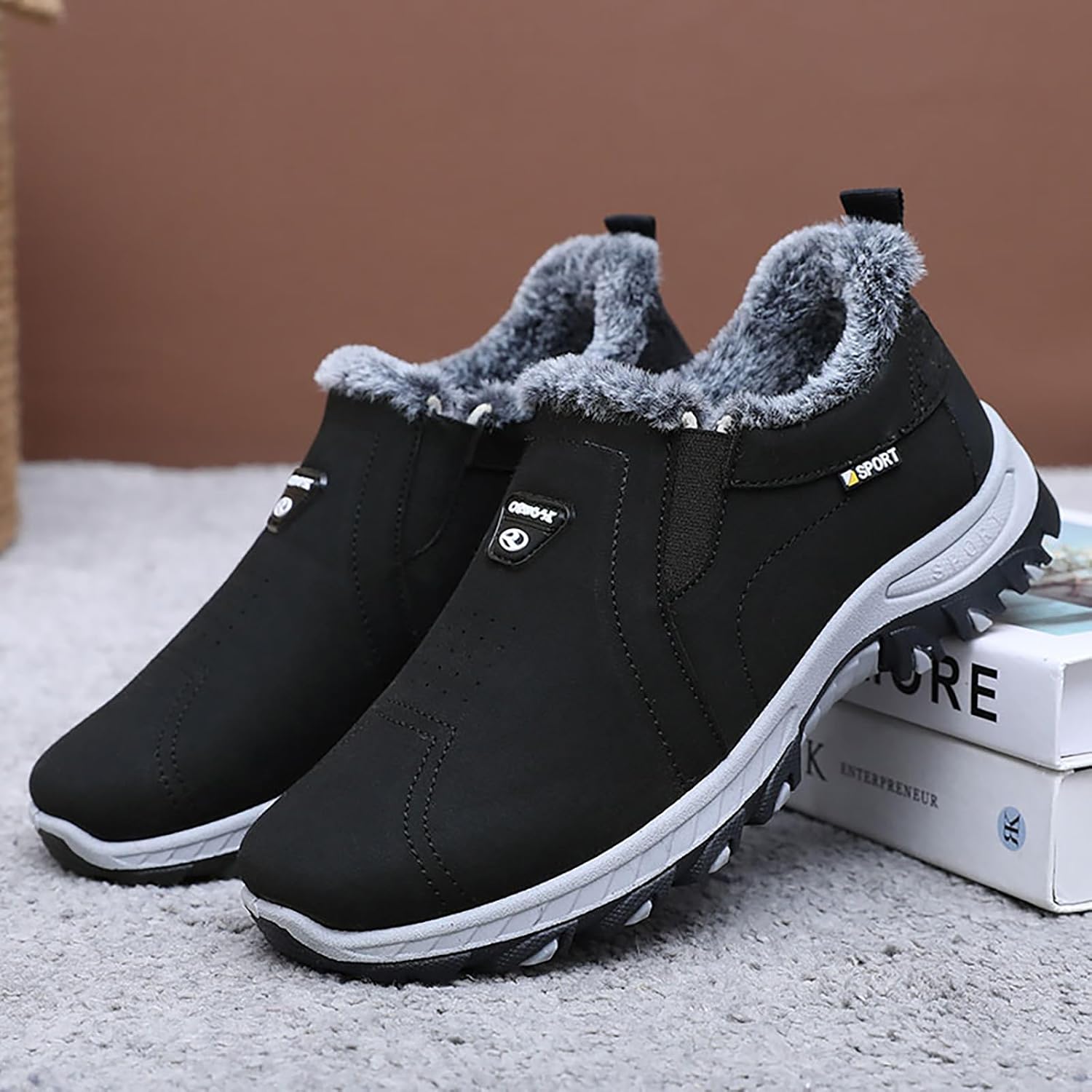 Men's Winter Warm Slip-on Snow Boots Comfortable Round Toe Casual Boots Lightweight Warm for Hiking Work Casual Boots - Image 4