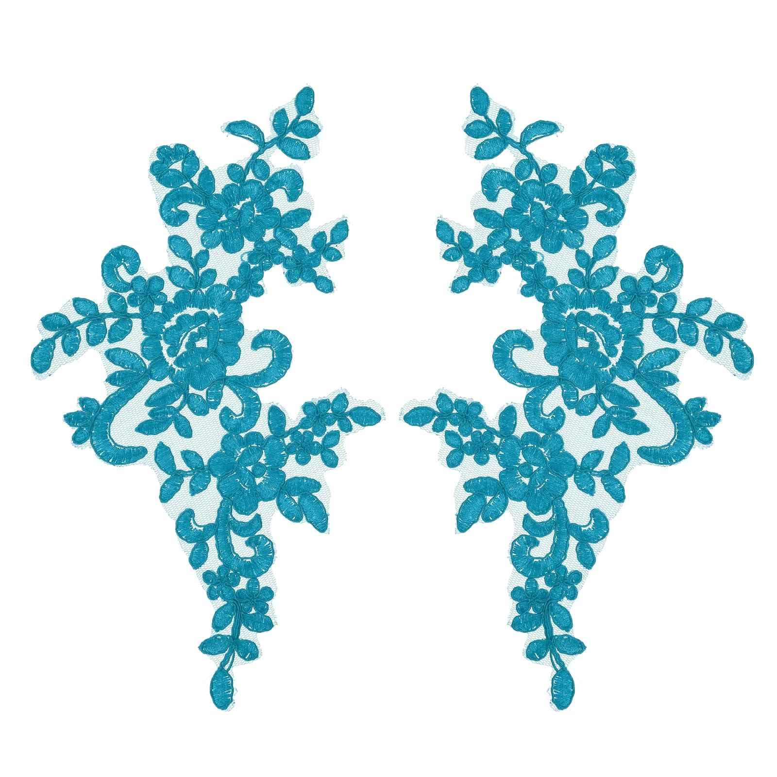 Photo 1 of MECCANIXITY 2 Pack Lake Blue Flower Lace Appliques, 10 x 5 Inches 3D Embroidery Lace Patch Sewing Embellishments for Wedding Bridal Dress Clothes DIY Crafts Accessories Decoration