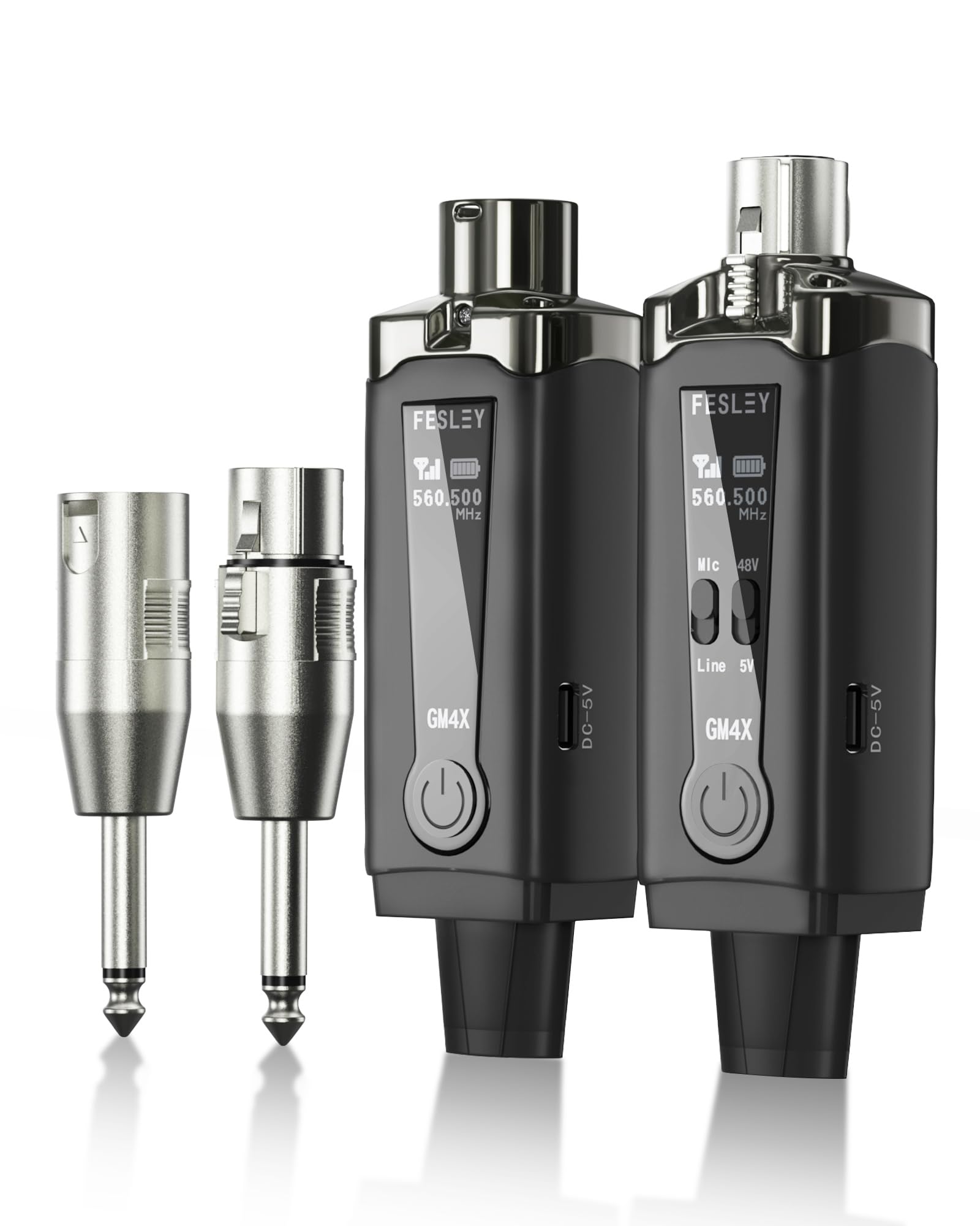 Fesley Wireless XLR Microphone Transmitter Receiver, Rechargeable Wireless Guitar Transmitter Receiver with XLP to 1/4''/6.35mm Adapter, 16 Channels for Mics Mixer Guitar Bass, UHF 262ft Range