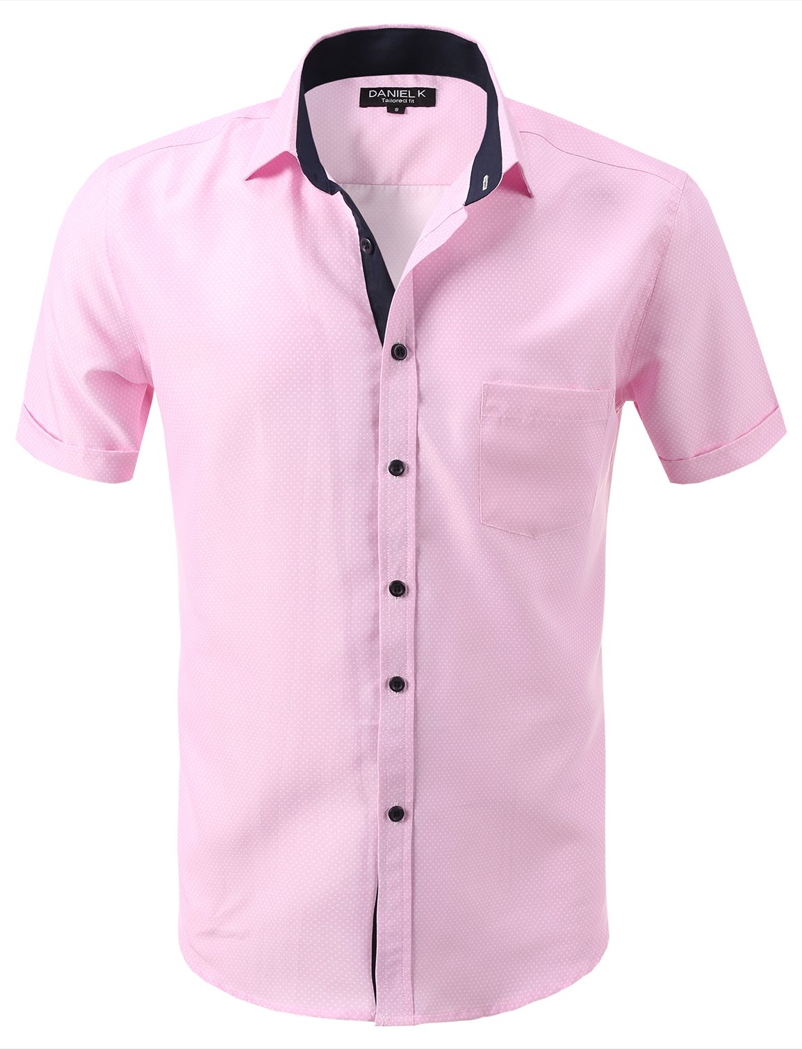 Men's Spread Collar Patterned Print Oxford Short Sleeve Dress Shirt