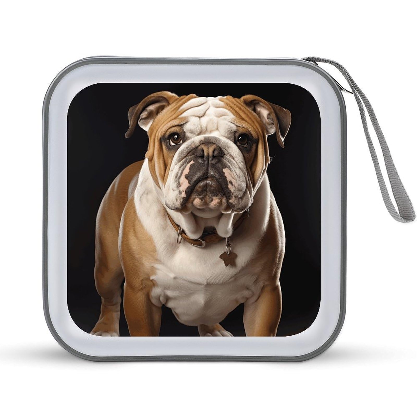 English Bulldog CD Case, VstaDank 40 Capacity Protective DVD Case Zipper Portable CD Collection Bag DVD Box Holder with Handle for Movie Blu-ray Audio Disc Music