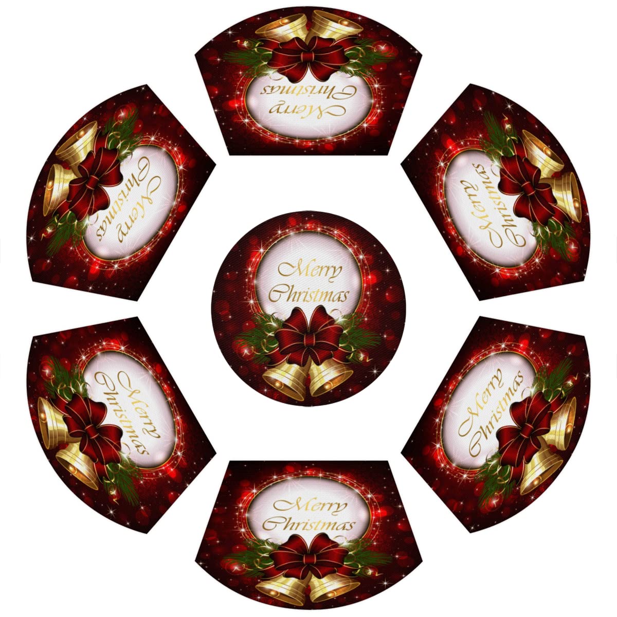 Kerst Placemats Set van 6, Merry Christmas Wedge Placemats voor ronde tafels voor keuken, eettafel thuis, restaurant, wasbaar, antislip, hittebestendig PVC placemat
