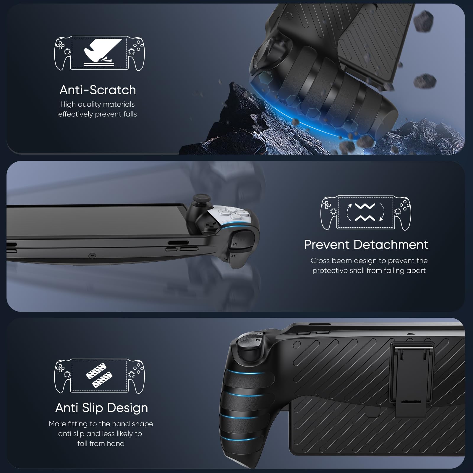 10-in-1 Tasche für Playstation Portal Remote Player, TPU weiche Schutzhülle mit Ständer, 2*gehärteter Schutzfolien, 4*Daumengriffe, KOVA Schutztasche Zubehör Tragetasche für PS Portal Konsole-Schwarz