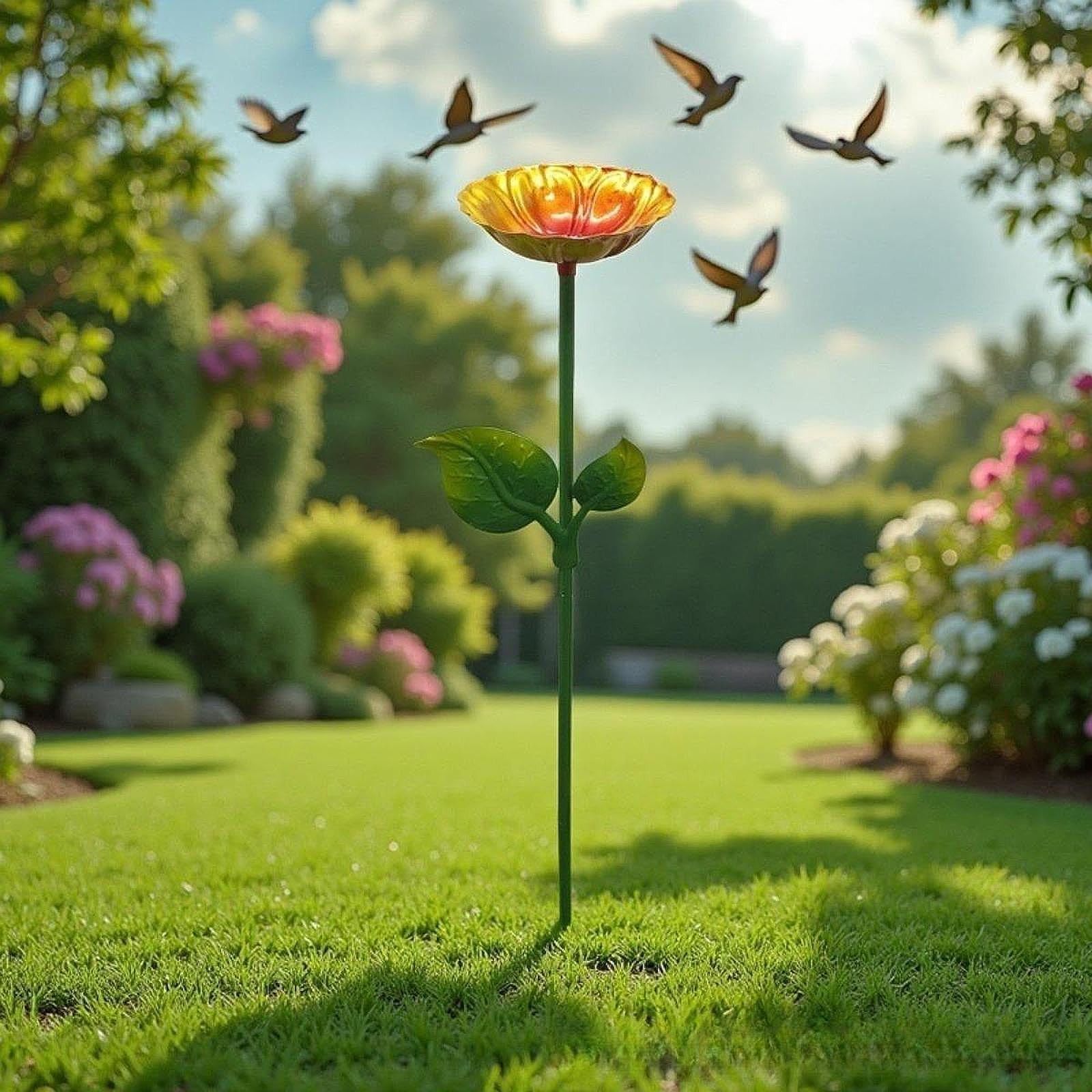 Heavy Duty Bird Bath Bowl with Metal Stake Stand for Lawn Yard Garden Gold Brown-image-19