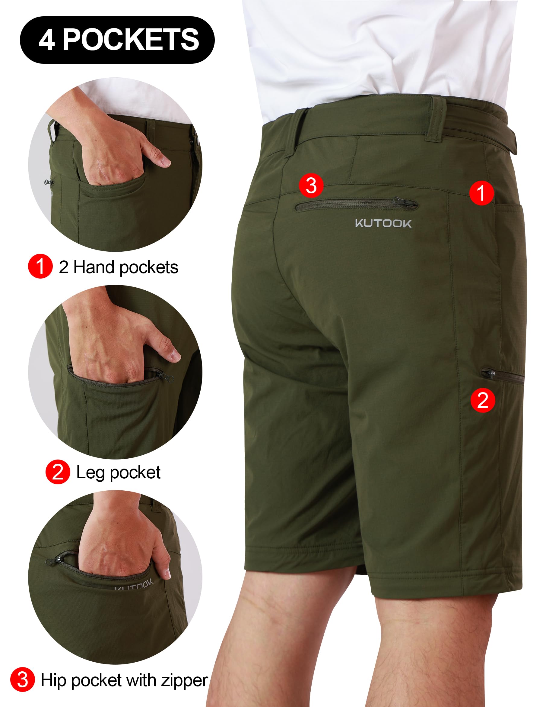 KUTOOK Pantalon d'Extérieur Amovible pour Homme Anti-Vent avec 4 Grands Poches, Pantalon de Trekking Imperméable pour Randonnée, Pêche et Course KLP703