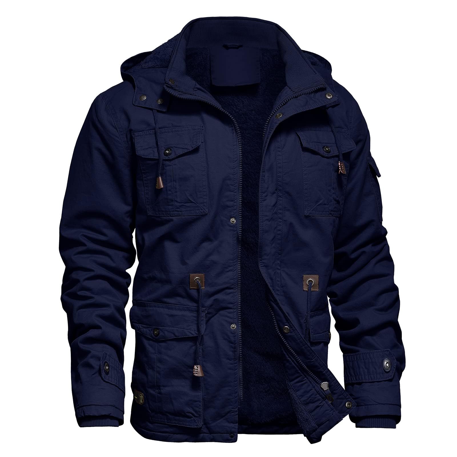 Mens Jacket Winter Casual Fleece Lined Cotton Thick Military Tactical Hooded Work Coats with Cargo Pockets