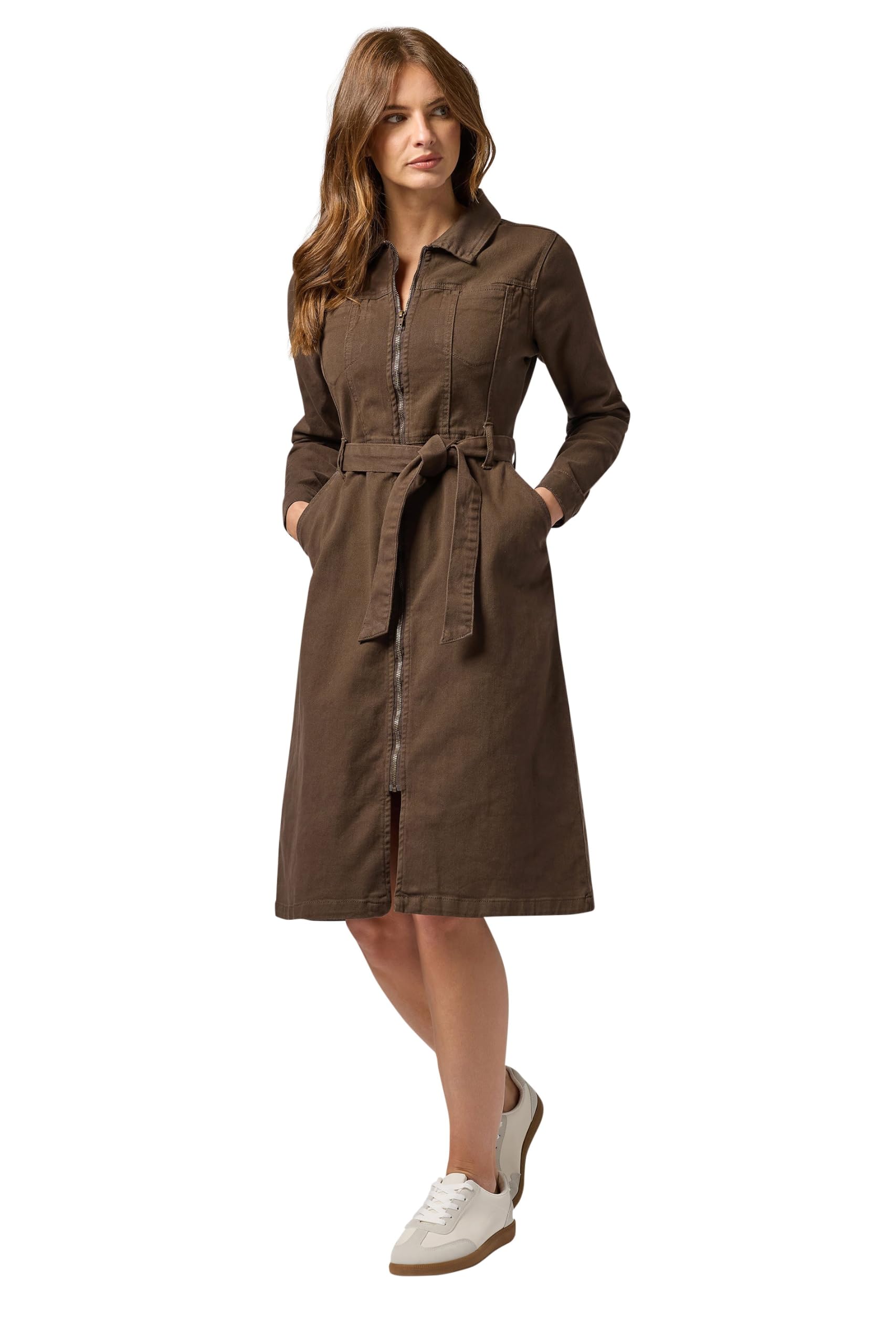 M&Co Brown Zip Denim Midi Dress - Women's
