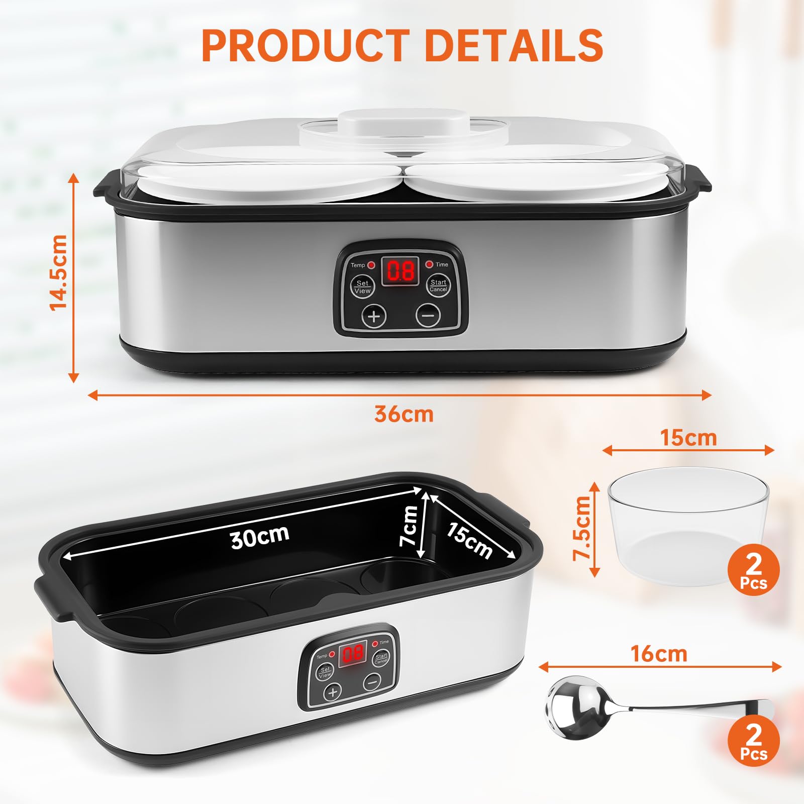 Machine à Yaourt Electrique 2L, Fabricant de Yaourt Confiture, 2 Pots en Verre