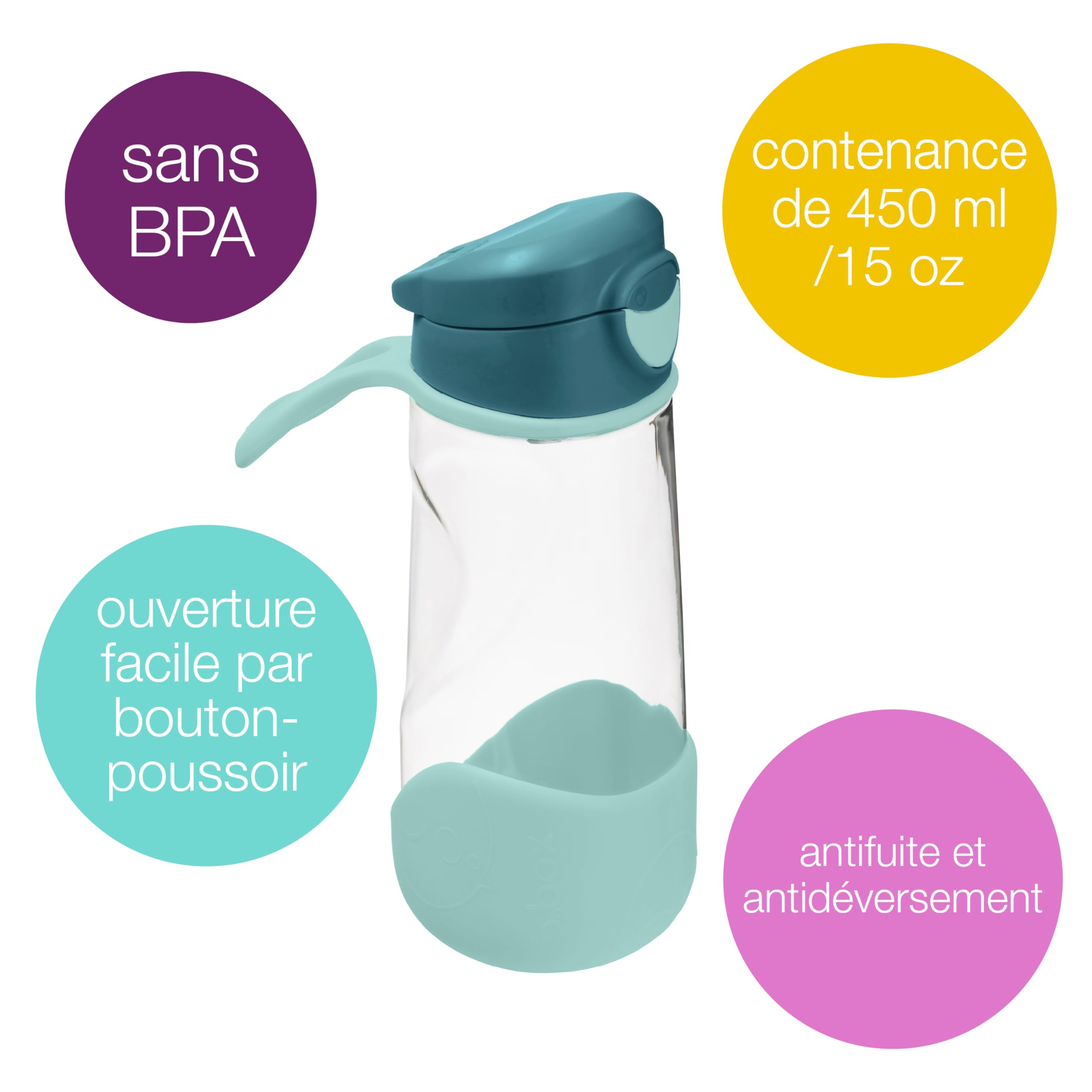 b.box Gourde Sport à Bec | Bouteille d'Eau à Préhension Facile et Couvercle Étanche | Design Moderne et Cool Adapté aux Enfants, Inclinez et Sirotez | 450 ml