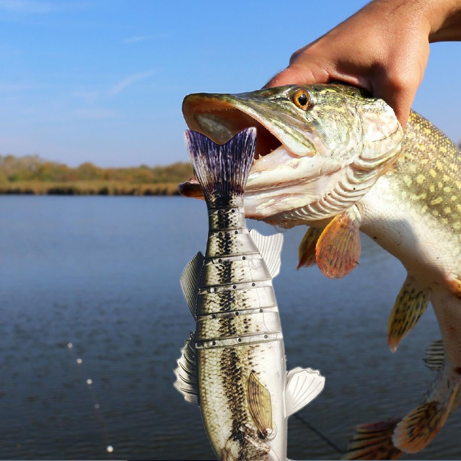 Esche da pesca con esche artificiali, Esche da pesca con esche artificiali in acqua salata | Esche da pesca d'acqua - Esche da pesca per spigola, esche multi-snodate da 15 pollici per spigola, esche d