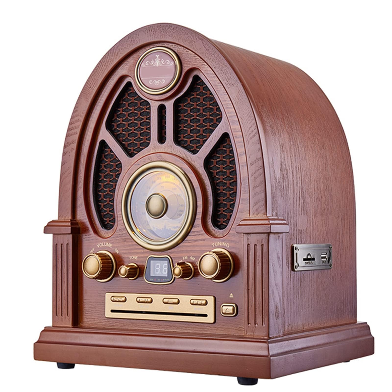 Lettore CD portatile con altoparlante Bluetooth in legno retrò, radio FM/AM, AUX, USB, SD e MMC, riproduzione di schede per anziani e bambini