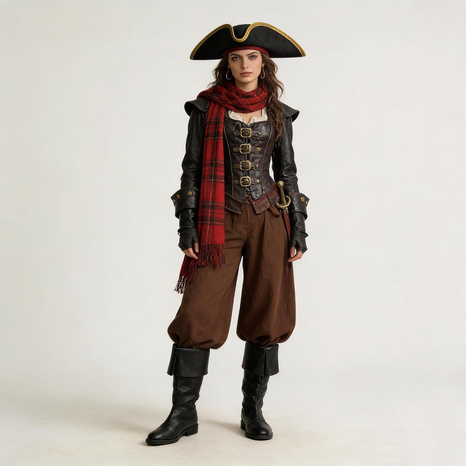Men's Medieval Pirate Boots, Fold-Over Cuff Renaissance Costume Footwear, 8-13.5