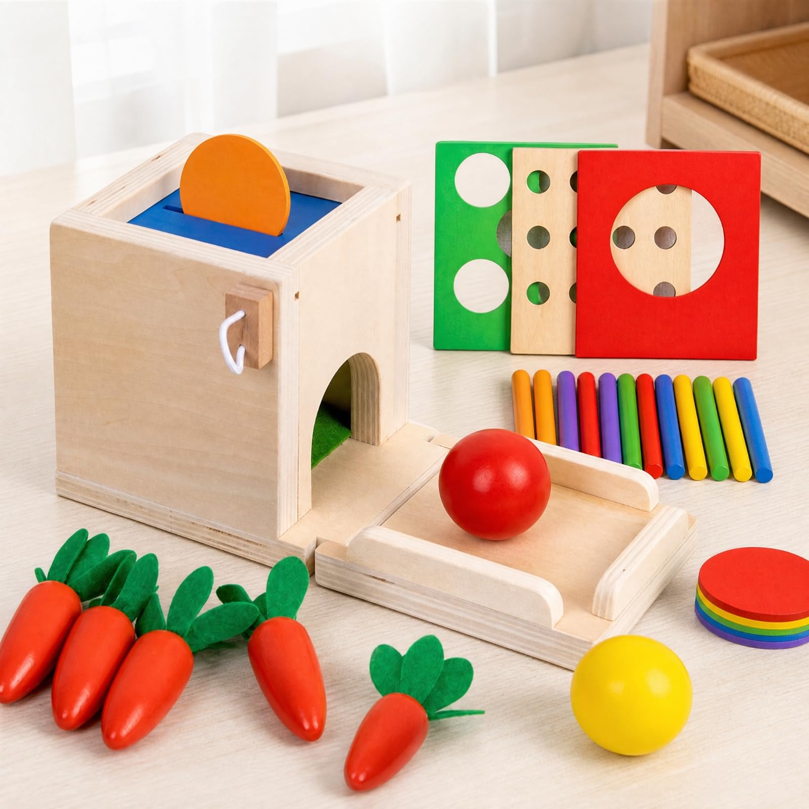 predolo Scatola Educativo con Accessori Interattivo Scatola Educativo in Legno Sensoriale Gioco di Incastro in Legno per Bambini 3-6 Anni, Casa, Asilo