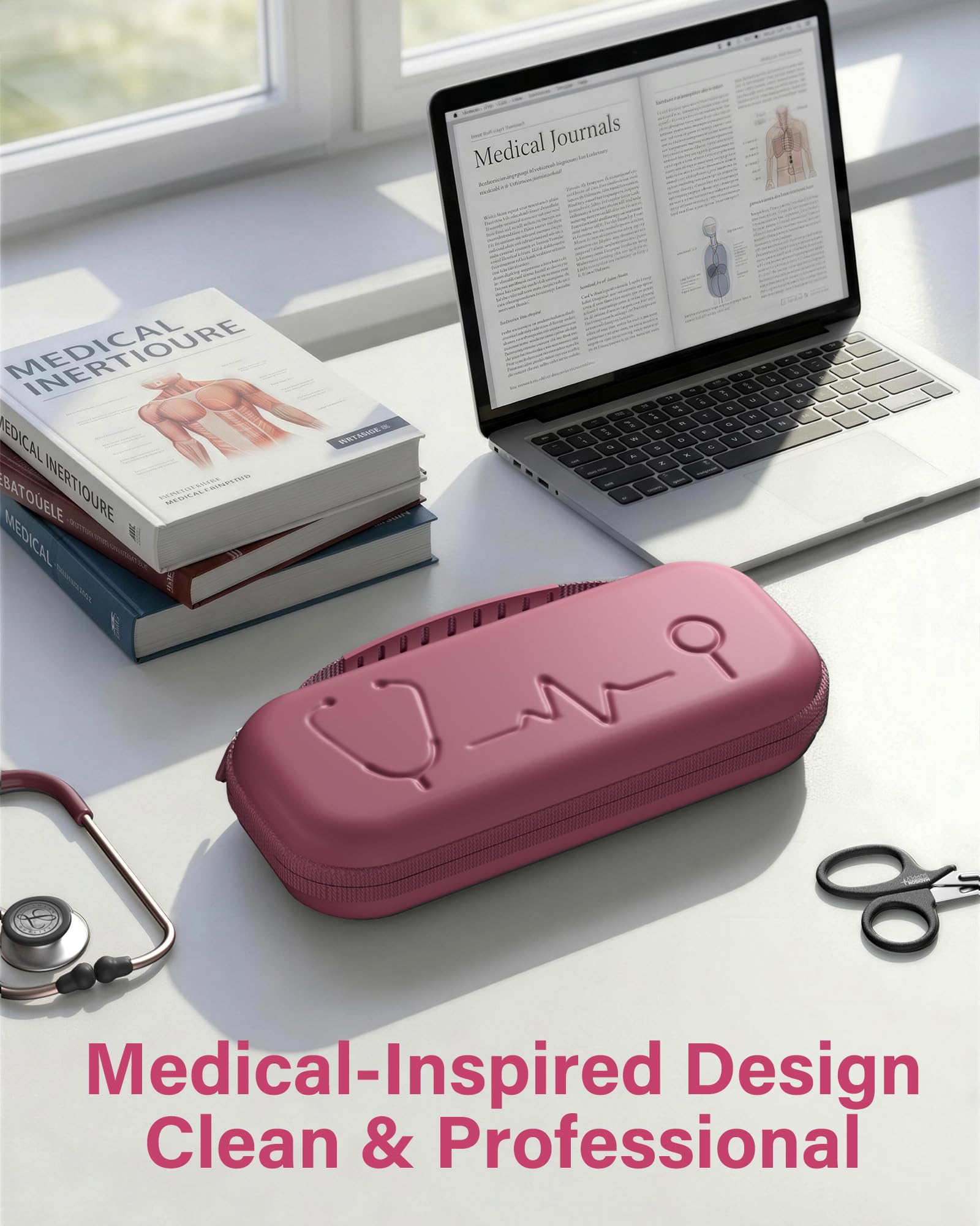 ProCase 聴診器ケース 耐衝撃 ハードEVA 収納ポーチ Littmann Cardiology対応 メッシュポケット付き - ラズベリー | Classic III Lightweight III IV MDF Acoustica等対応, ベルベット裏地, 弾性固定バンド, 軽量コンパクト, 持ち手付き, 医療従事者への贈り物に