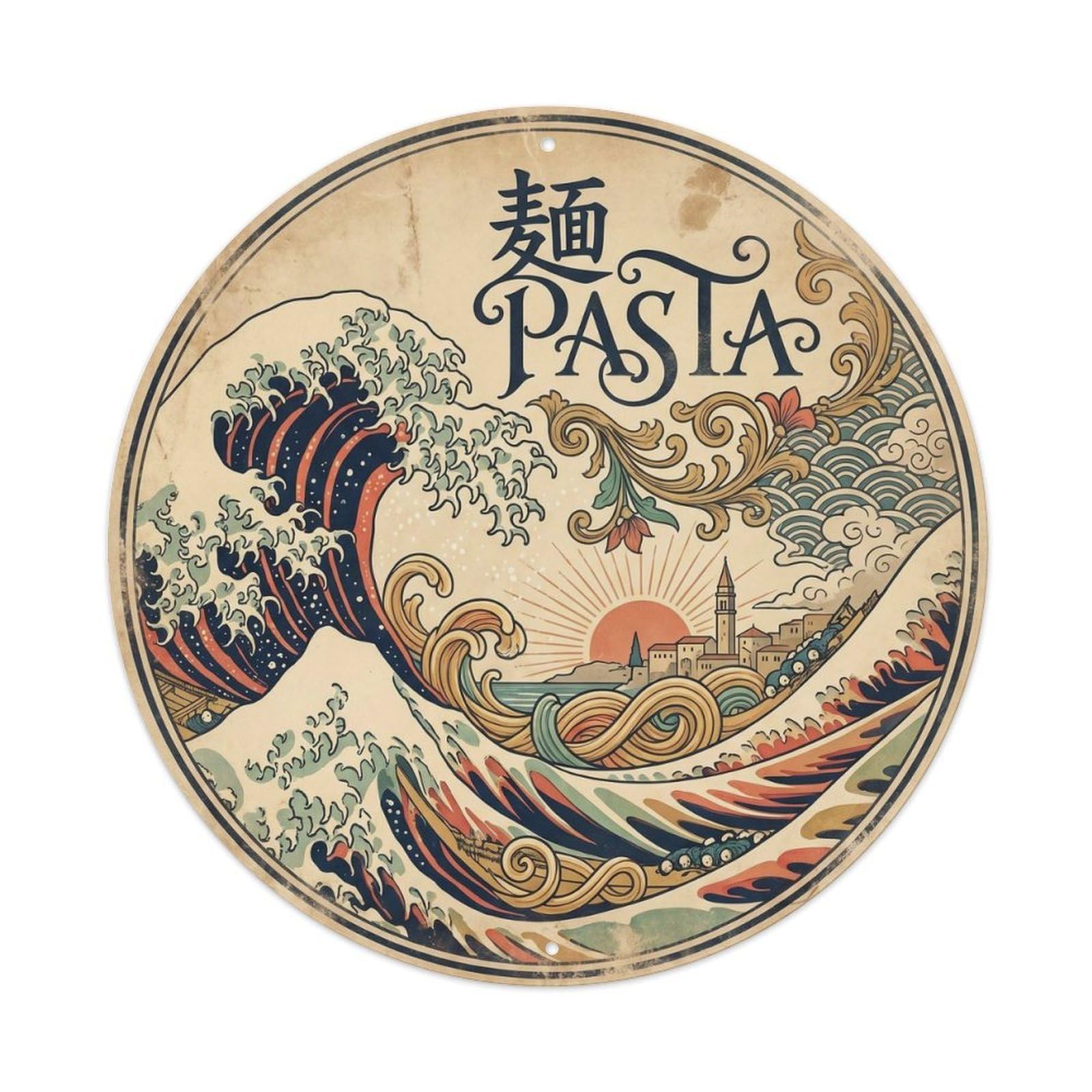 Pasta Variety Woodblock Italian Food Market Metal Tin Sign