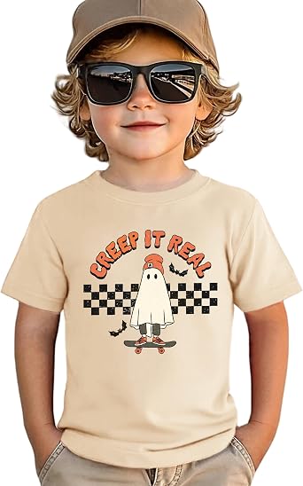 Toddler Baby Halloween Creep It Real T-Shirt Boys Girls Skateboard Graphic Shirts Funny Spooky Ghost Tee Tops