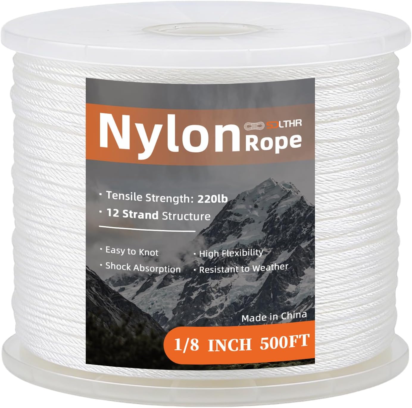 Nylon Rope 1/8inch 500ft Solid Braid Multi-Purpose Ropes for Outdoor Indoor Heavy Duty for Camping, Boat, Garden, Clothesline, Marine, Soft & Flexible, High Tensile Strength, White