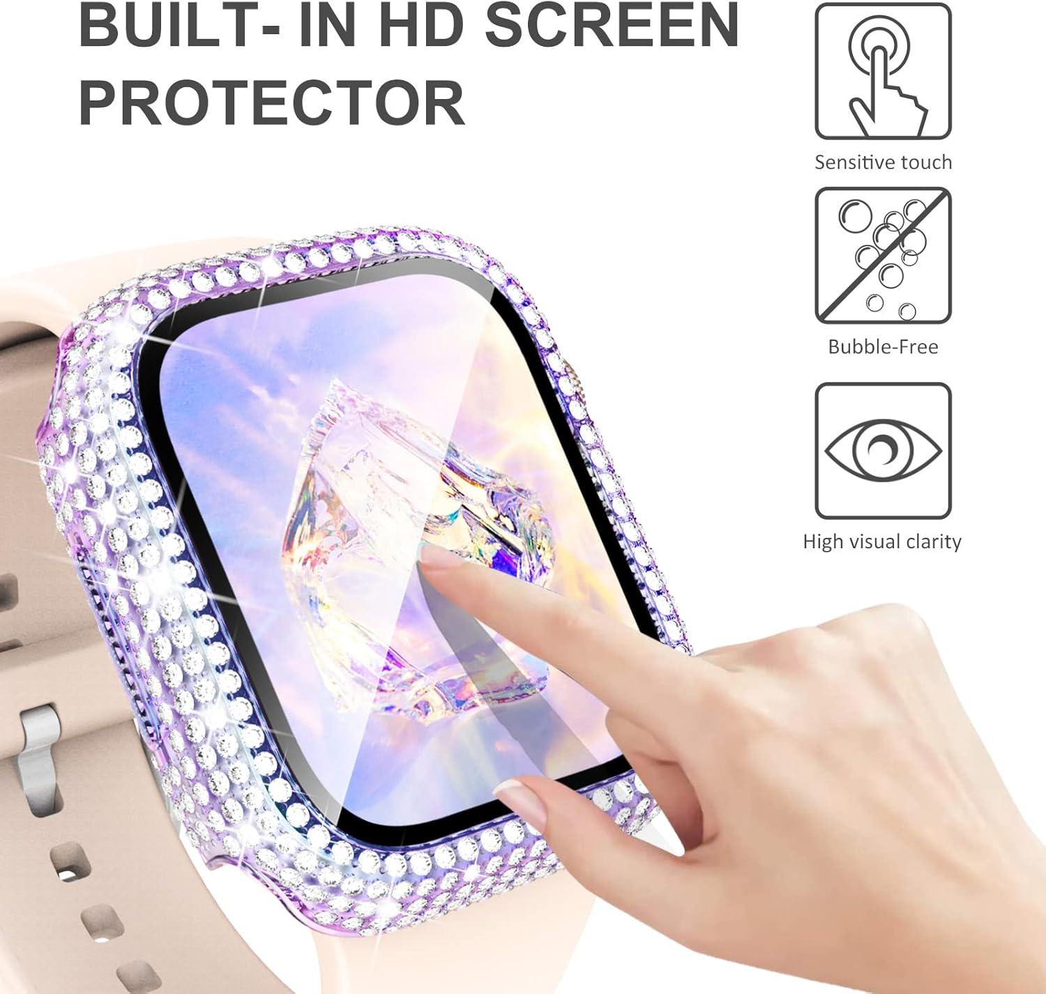 KADES 𝟭𝟬-𝗣𝗔𝗖𝗞 Compatible with iWatch Accessories with Built-in Tempered Glass Screen Protector Bling Crystal Diamond Rhinestone Full Protective Bumper Cover for Women,42mm