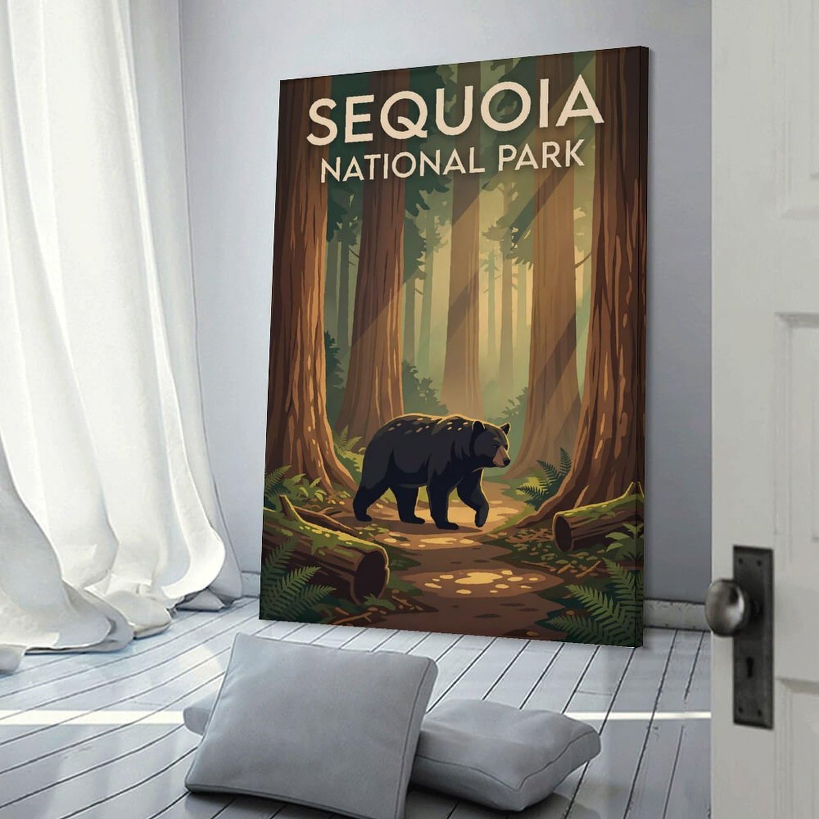 Junmoney Canvas Art Print Sequoia National Park Bear, 24x36inch(60x90cm), for Office, Study Or Home Workspace, Decorative Artwork for Productive Spaces