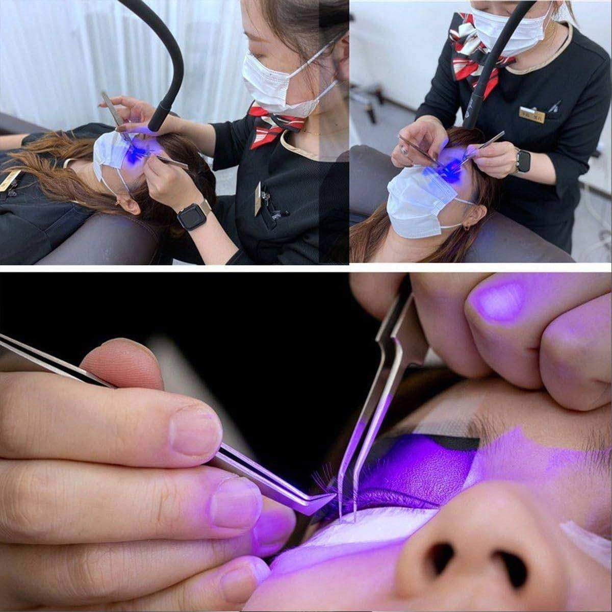 UV-Licht für lichthärtenden UV-Wimpernkleber, UV-Wimpernlampe für Wimpernverlängerungen + Augenklappe + Schutzbrille + Fußschalter, Kleber härtet in 1–3 Sekunden aus,Black