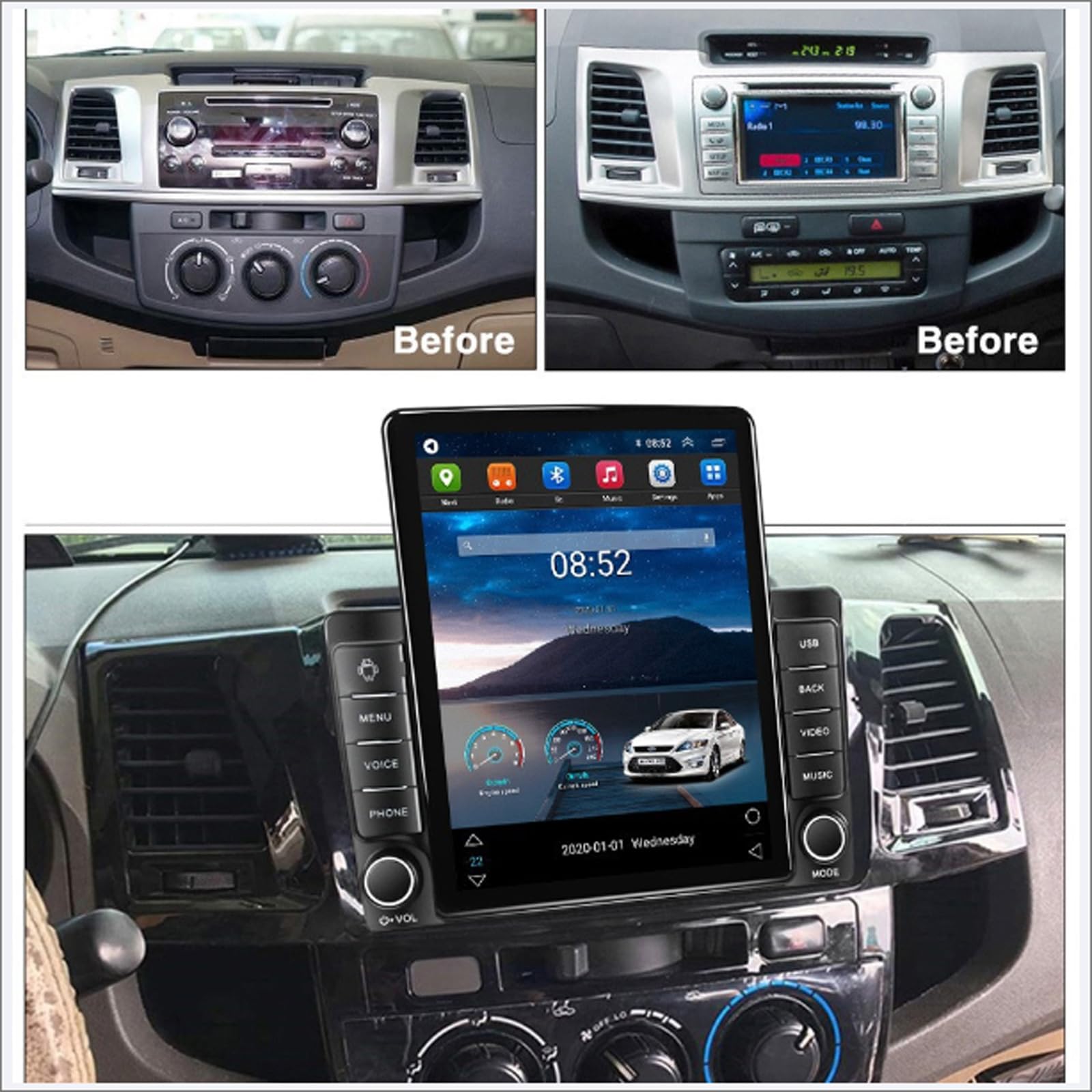 Autoradio Android 15 con Navigatore Sat per T-oyota Fortuner Hilux (2004-2014) Unitá principale Android da 9,7 pollici con lettore multimediale, Carplay GPS Navigation HIFI BT 5G WiFi SWC,M100s
