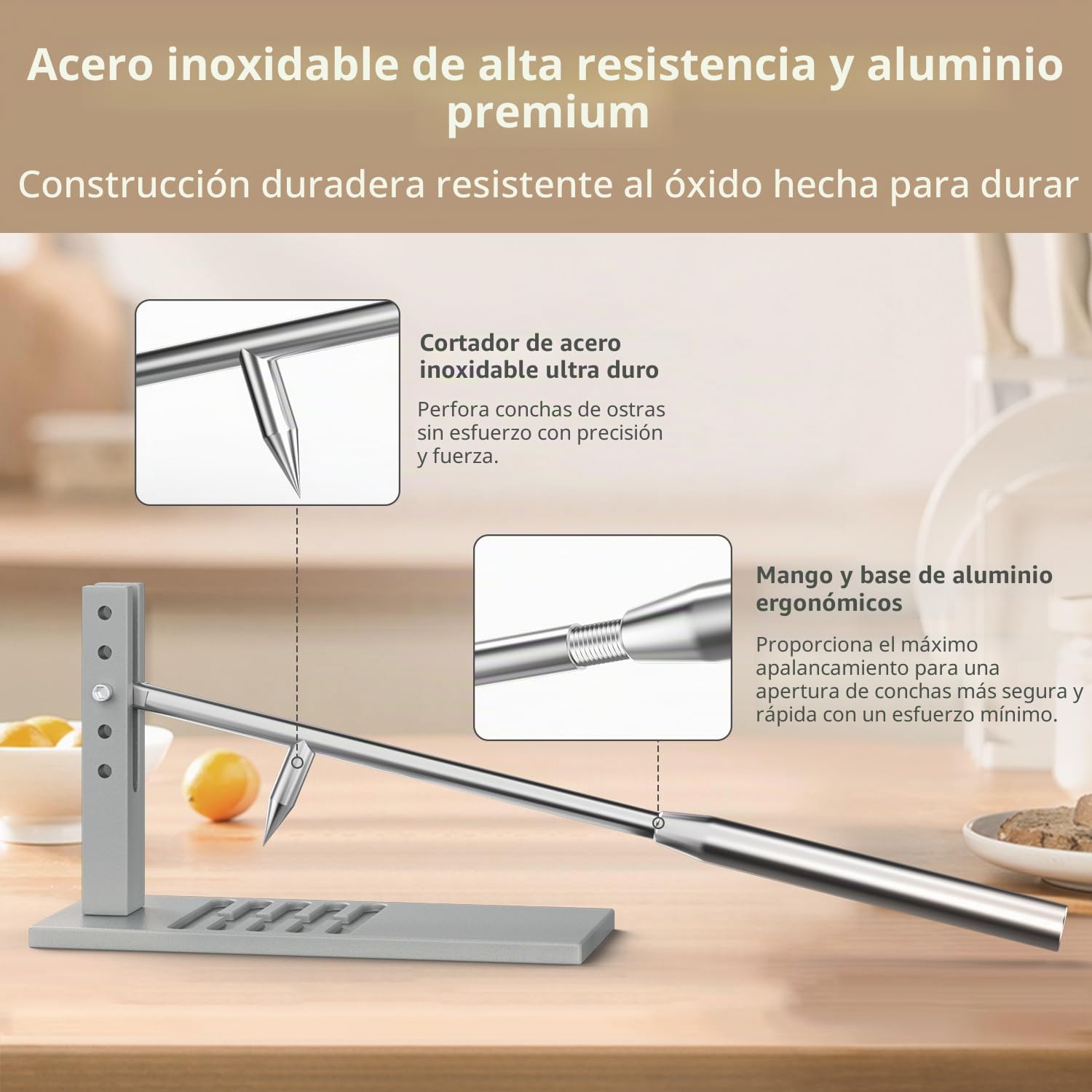 Set de cuchillo para ostras de acero inoxidable, incluye dos cuchillos, guante, clip G y máquina abridora para casa. Herramientas mariscos.