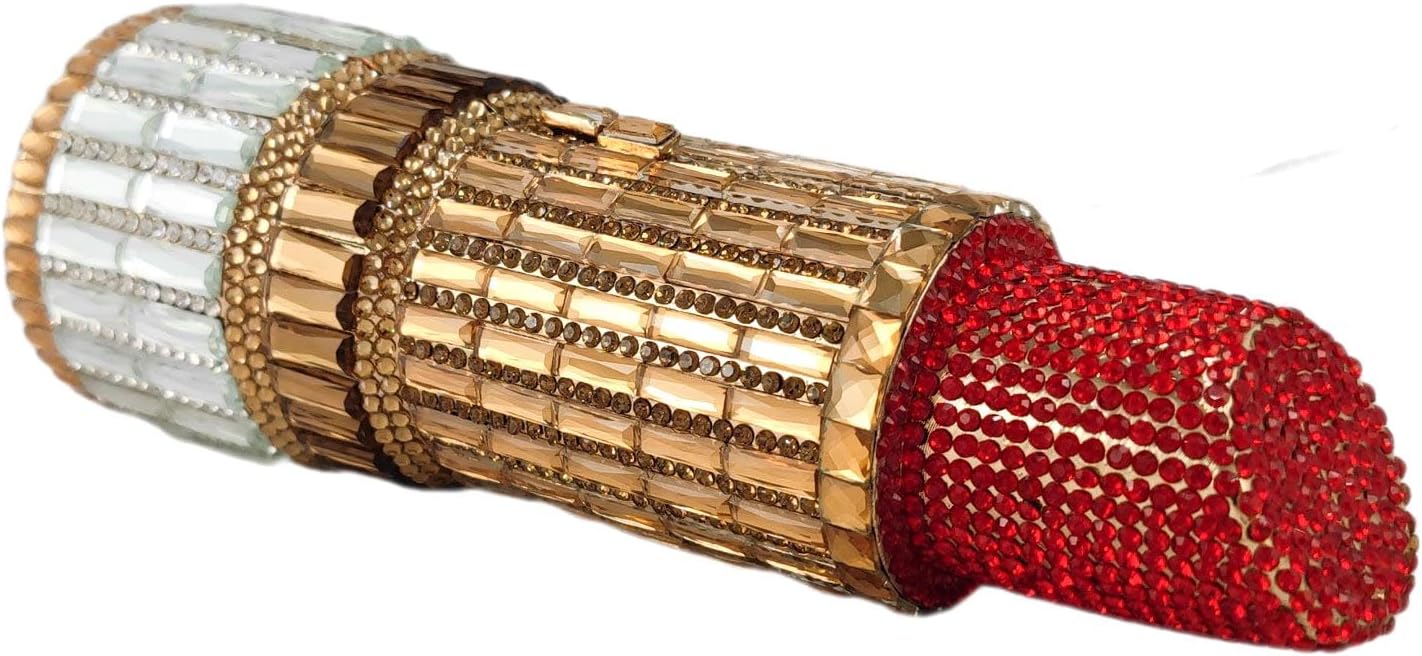 Novelty Mini Lipstick Shape Women Crystal Clutch Evening Bag,Party Prom Dinner Rhinestone Clutch Purses and Handbags
