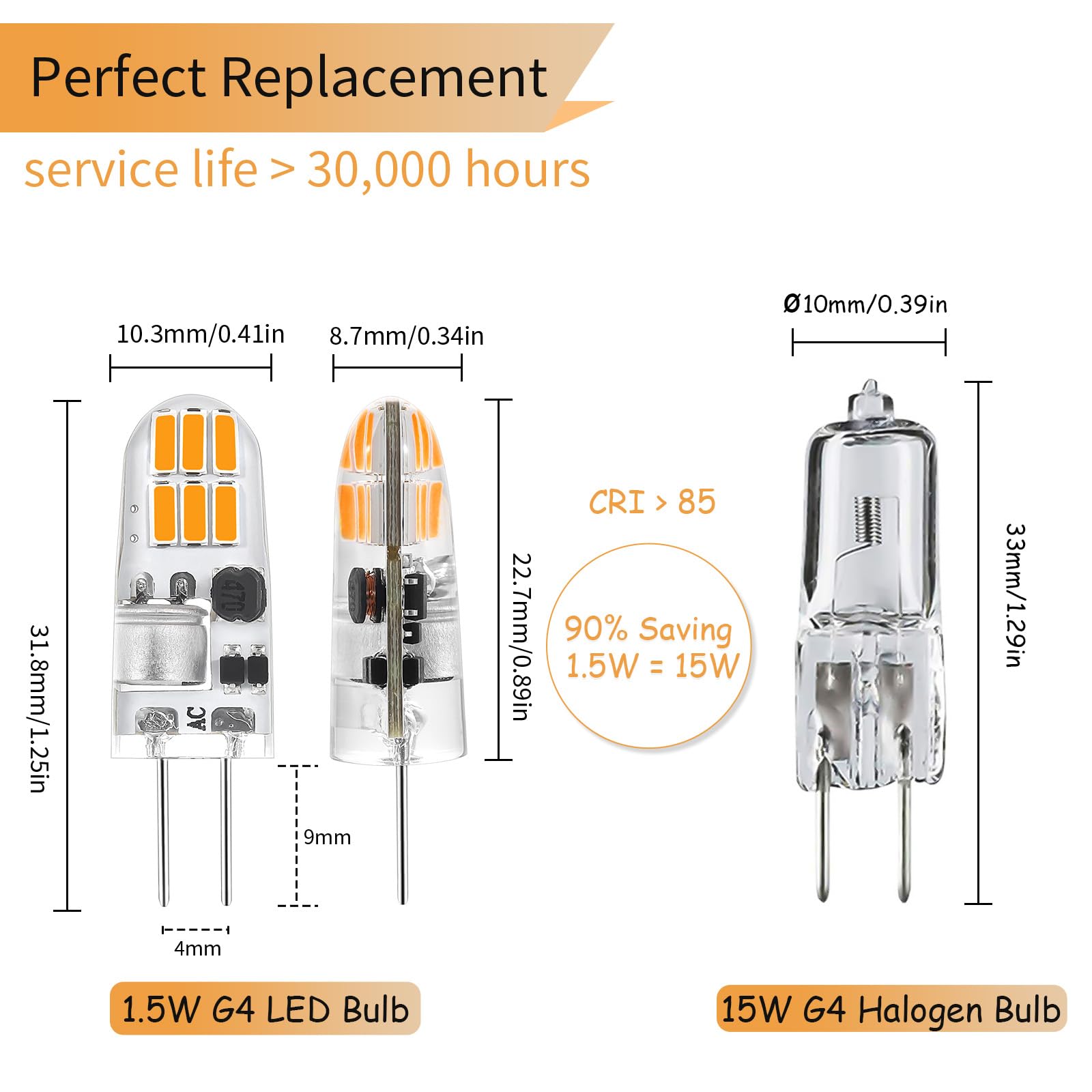 G4 LED Bulbs AC/DC 12V,Warm White 2700K,1.5W Equivalent to 15W Halogen Lamps,160LM Non-Dimmable,Bi-Pin Base Energy Saving Capsule Mini Bulbs,Highly Transparent Silicone G4 LED Light Bulbs,5 Pack - Image 2