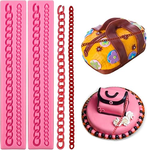 2 moldes de cadena para fondant, moldes de silicona de grado alimenticio de silicona para chicle de caramelo, pastelería, artesanía de azúcar,
