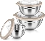 HaWare Mélanger des bols avec des lids transparents hermétiques, 6-Piece Ensemble de bols de nidification en acier inoxydable, bol de salade en métal pour la cuisine, la préparation, la cuisson, le service & Stockage des aliments, taille 4.6, 3, 1.5QT, noir
