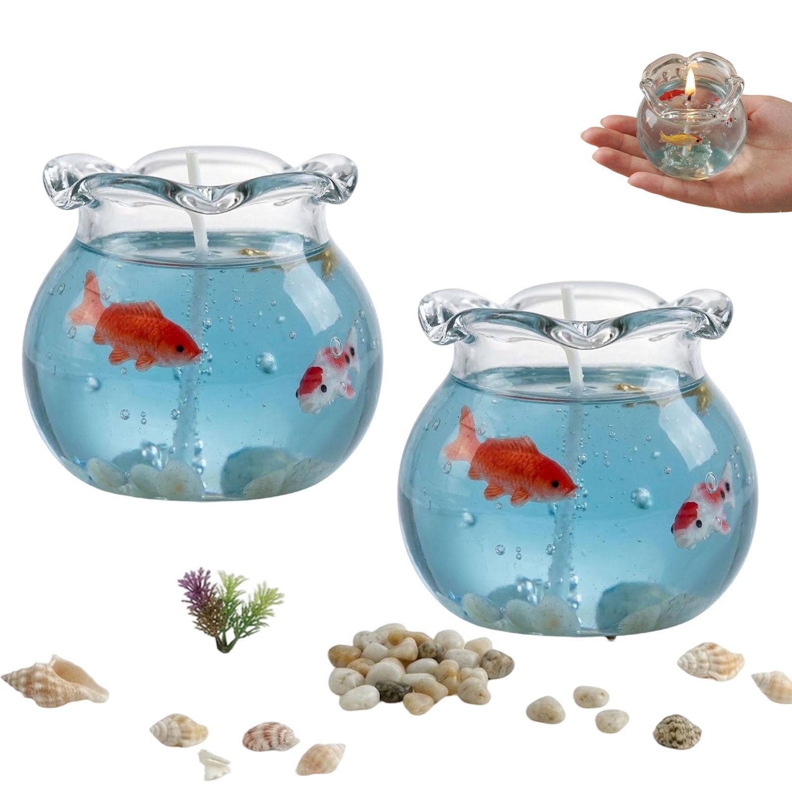 Mini Bubble Fish Tank Scented Candle,Aesthetic Floating Freesia Scent Decorative Candle,Cute Cozy Room Decor for Bedroom,Home,Party Favors,Trendy Desk Decoration (2PCS)